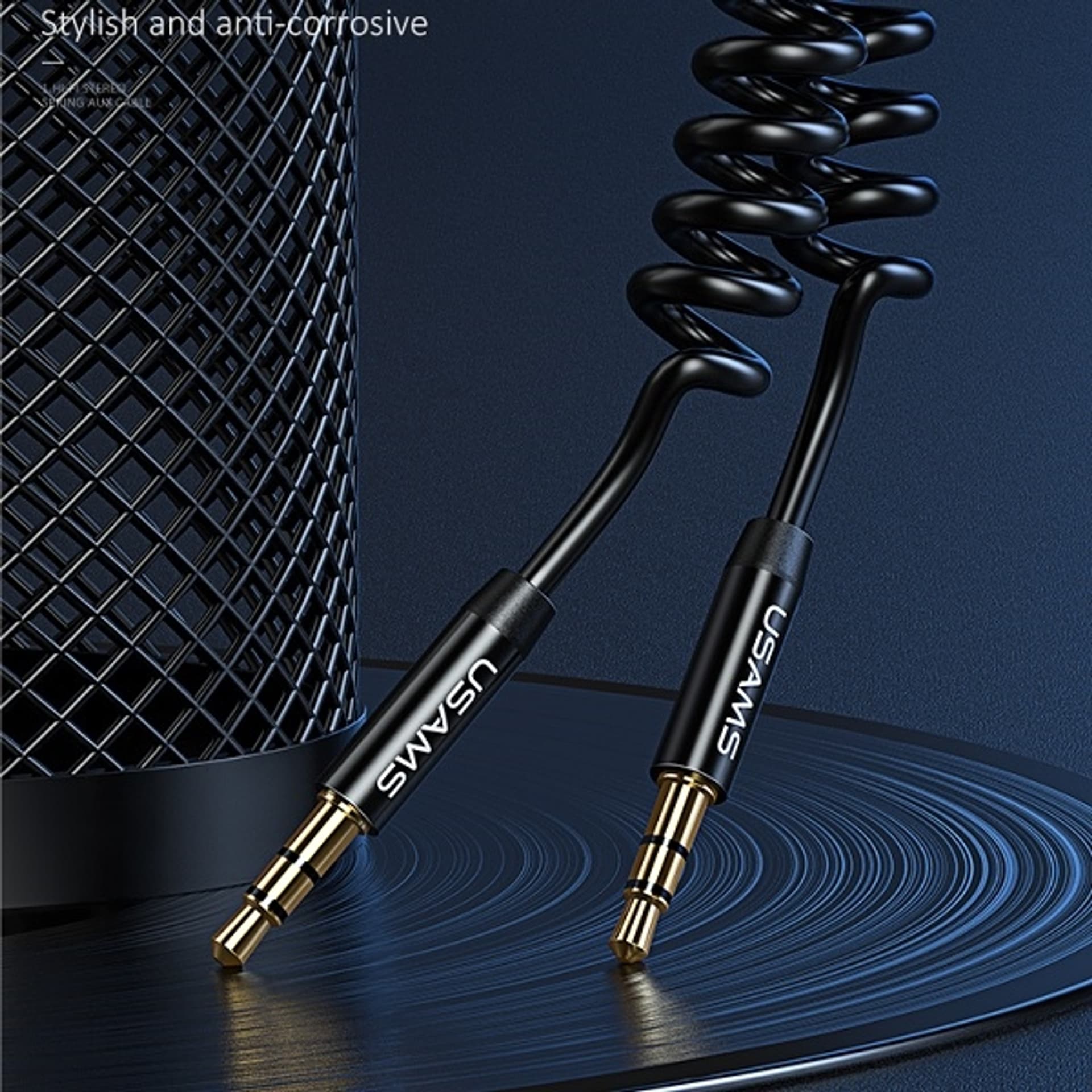 

USAMS Adapter Spring audio jack 3,5mm -3,5mm 1,2m czarny/black SJ256YP01 (US-SJ256)