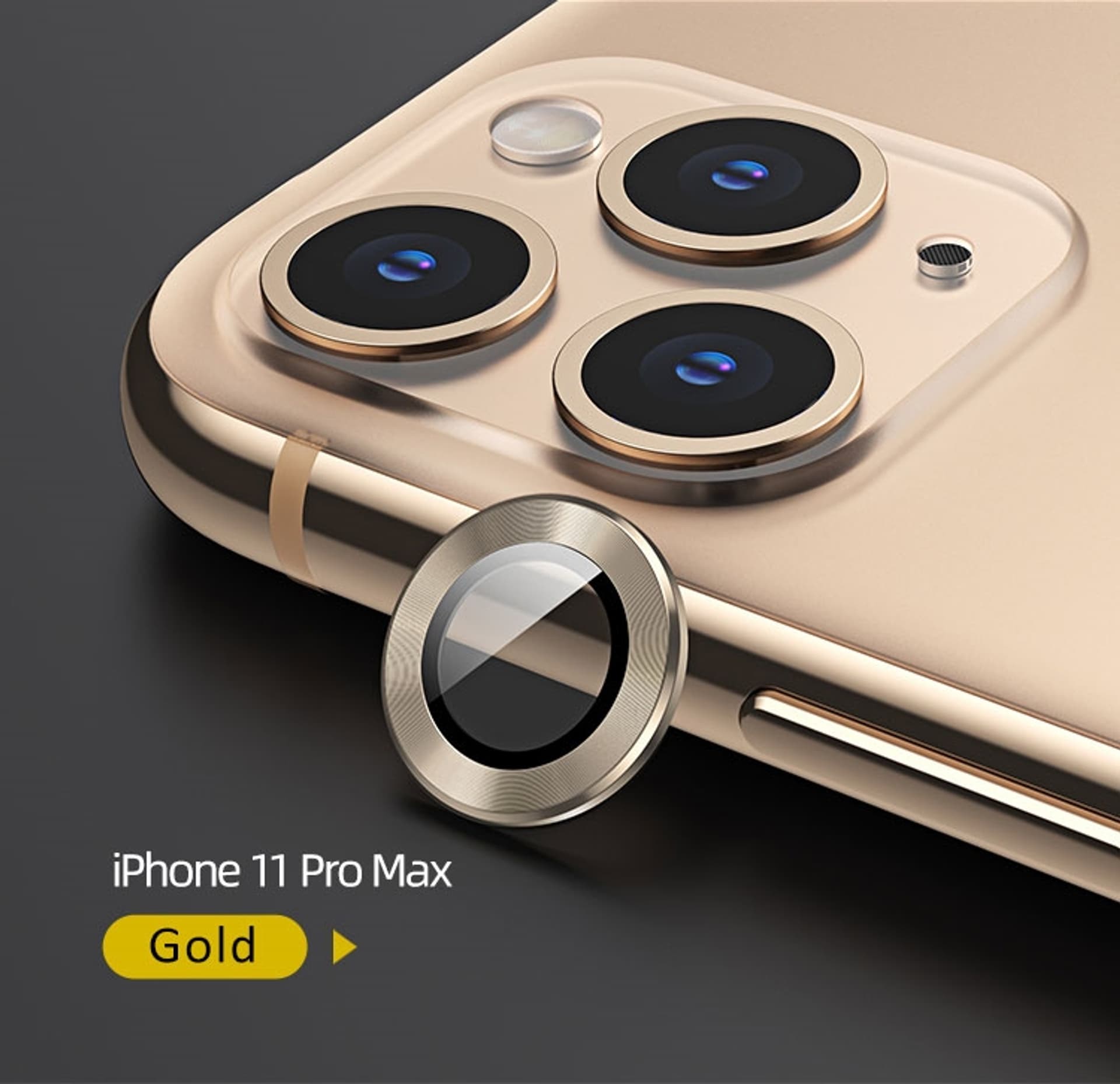 

USAMS Camera Lens Glass iPhone 11 Pro Max metal ring złoty/gold BH573JTT04 (US-BH573)