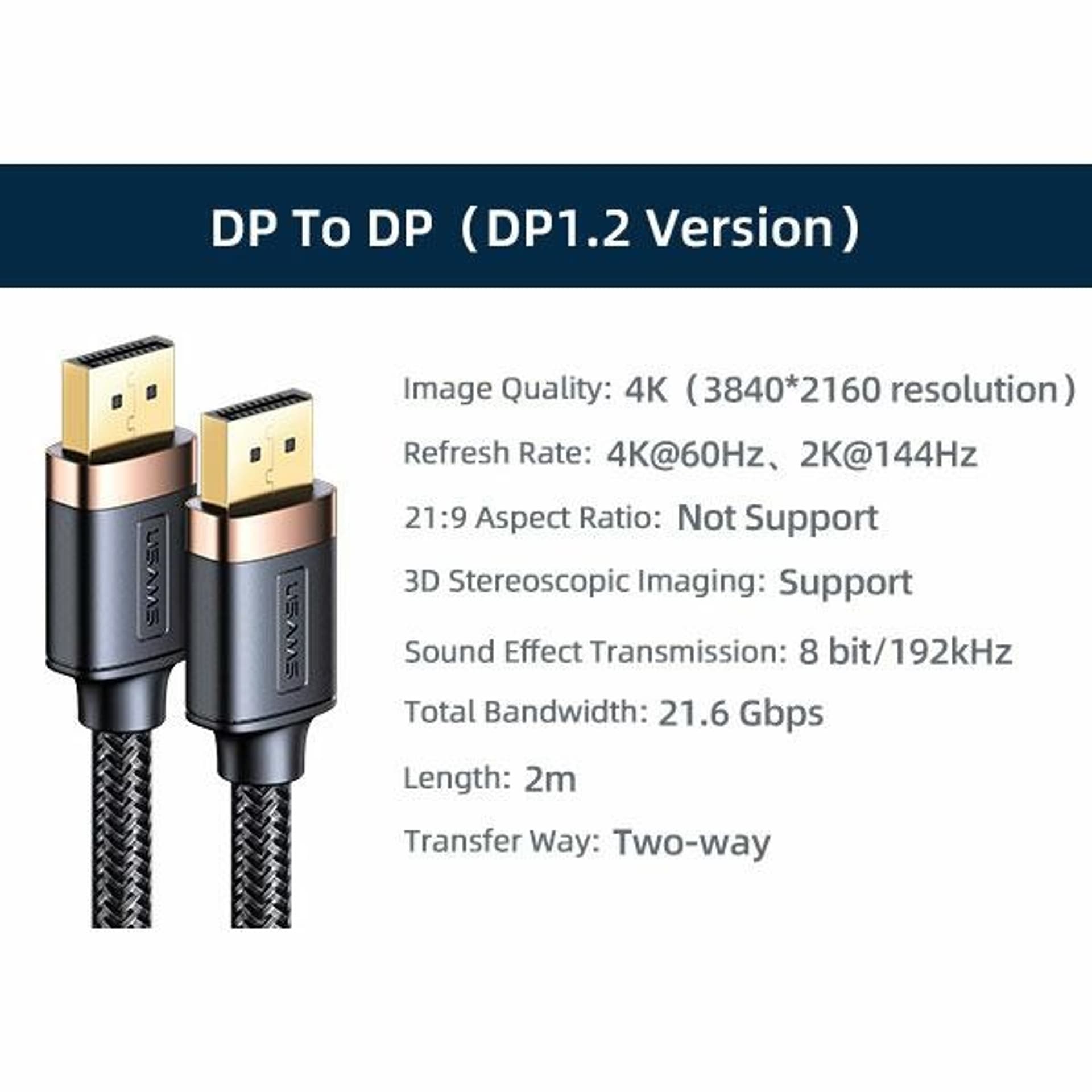 

USAMS Kabel DP - DP U74 2.0m czarny/ black 4K HD SJ531HD01 (US-SJ531)