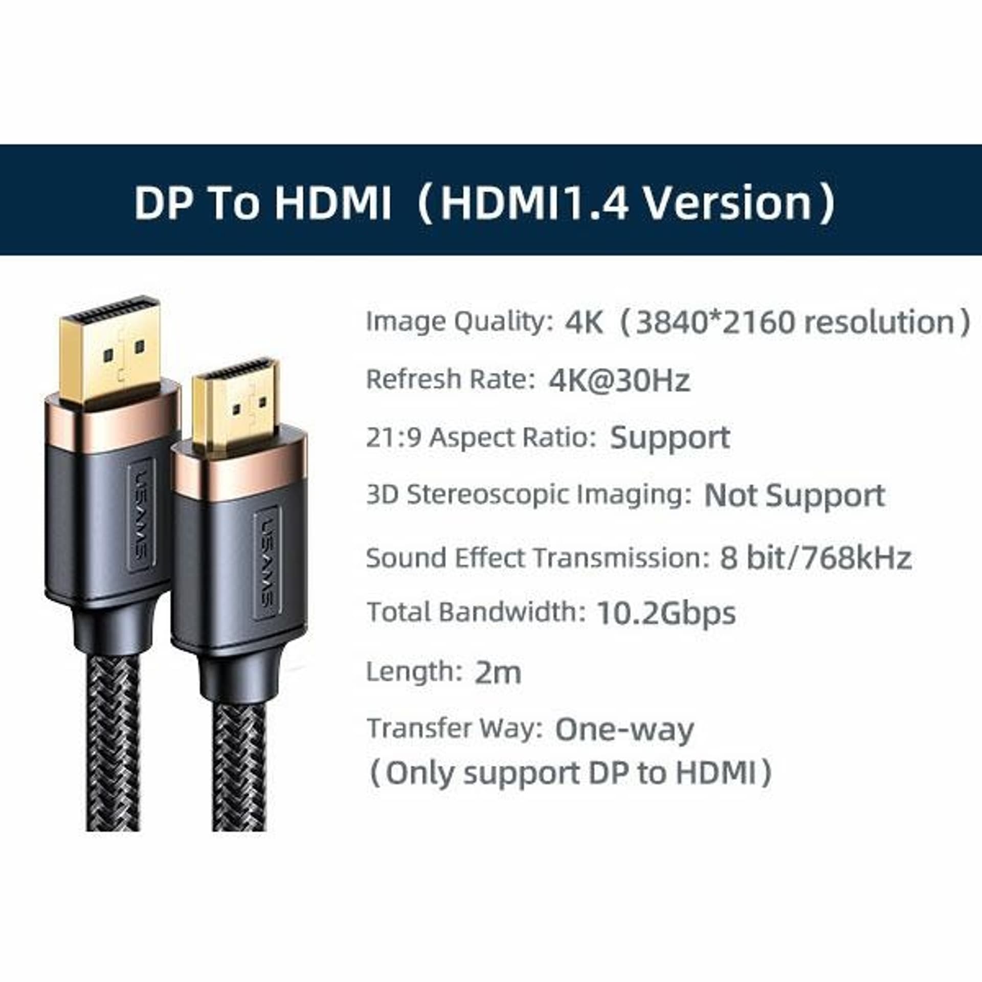 

USAMS Kabel DP - HDMI U74 2.0m czarny/black 4K HD SJ530HD01 (US-SJ530)