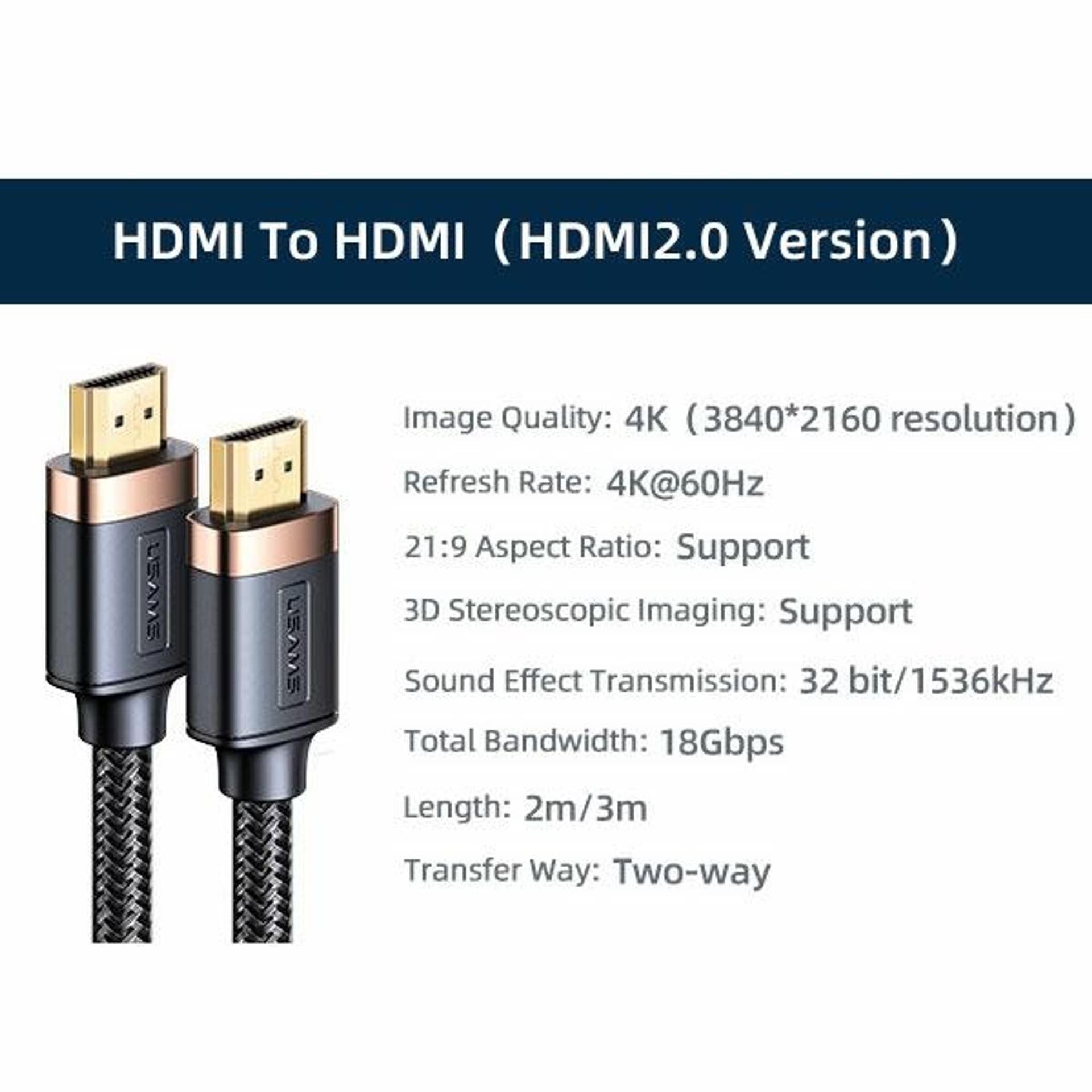 

USAMS Kabel HDMI - HDMI 2.0 U74 3.0m czarny/black 4K HD SJ529HD01 (US-SJ529)