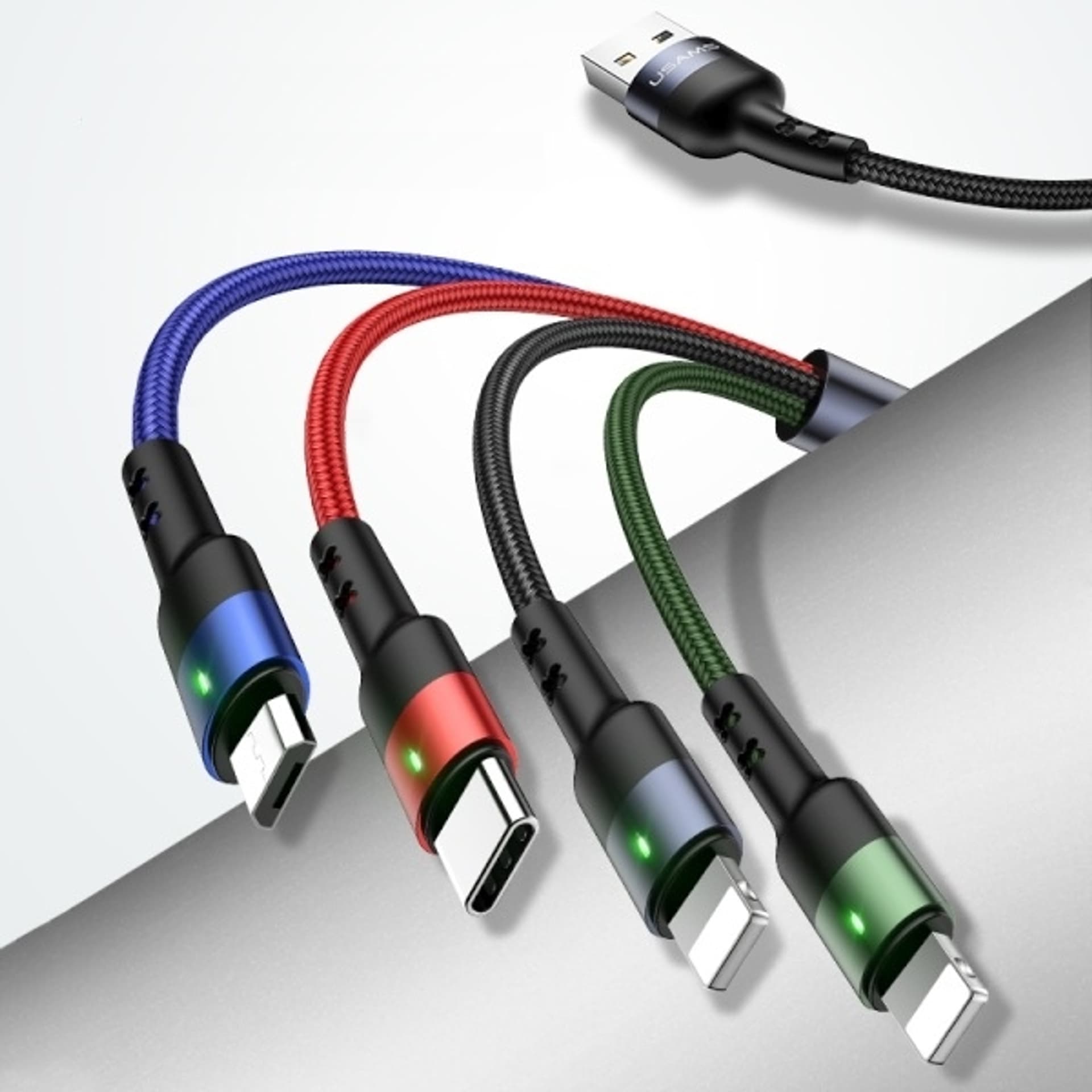 

USAMS Kabel pleciony U26 4w1 0.35m 2A Fast Charge (2xlightning/microUSB/USB-C) SJ411USB01 (US-SJ411)