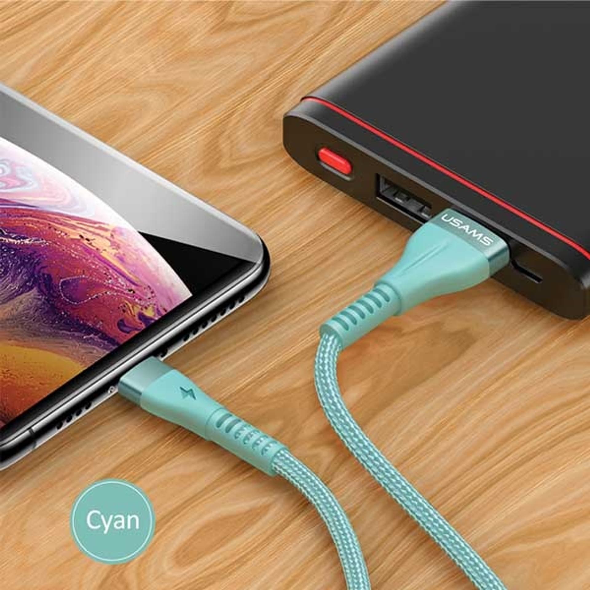

USAMS Kabel pleciony U33 lightning 1,2m 2A Fast Charging niebieski/cyan SJ360USB02 (US-SJ360)