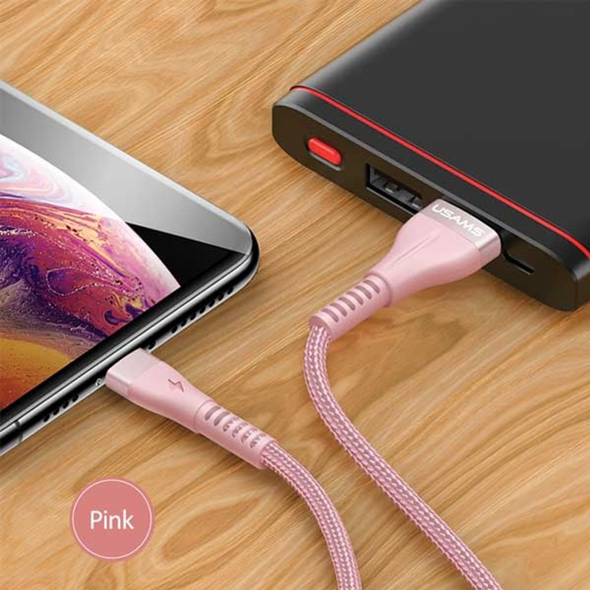 

USAMS Kabel pleciony U33 lightning 1,2m 2A Fast Charging różowy/pink SJ360USB03 (US-SJ360)