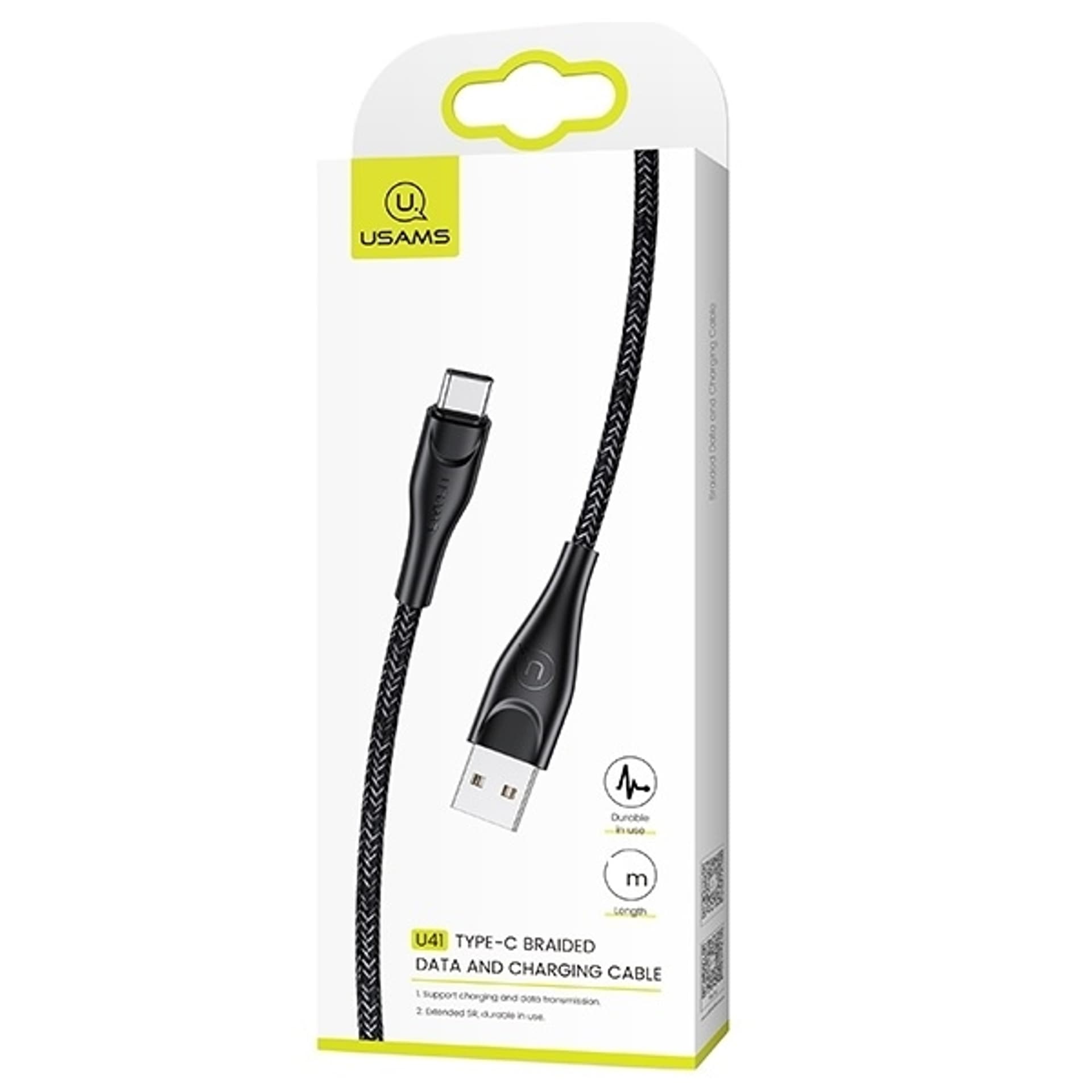 

USAMS Kabel pleciony U41 USB-C 1m 2A czarny/black SJ392USB01 (US-SJ392) Fast Charge, Us-sj392) fast charg