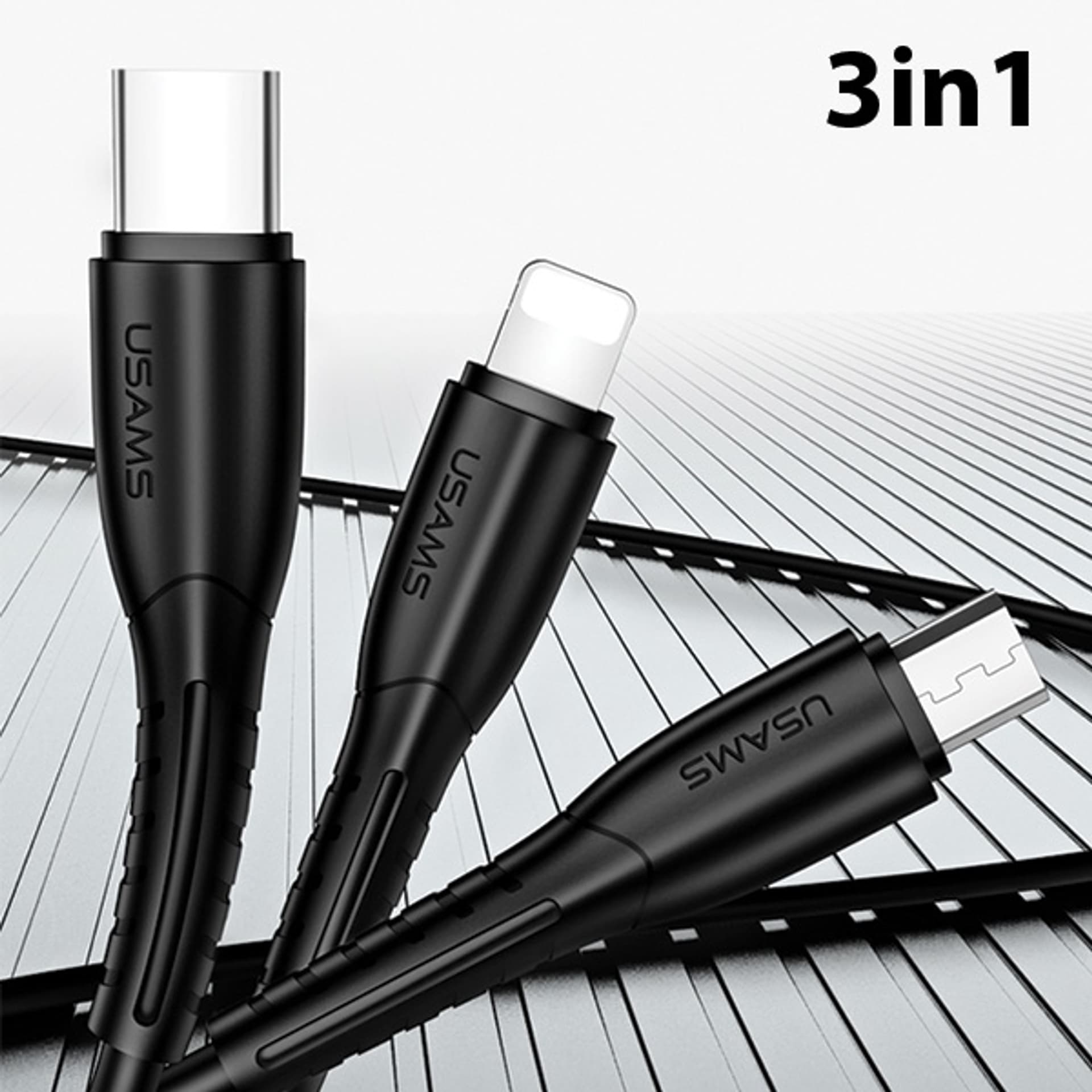 

USAMS Kabel U35 3w1 1m 2A Fast Charge czarny/black (lightning/microUSB/USB-C) SJ367USB01 (US-SJ367)