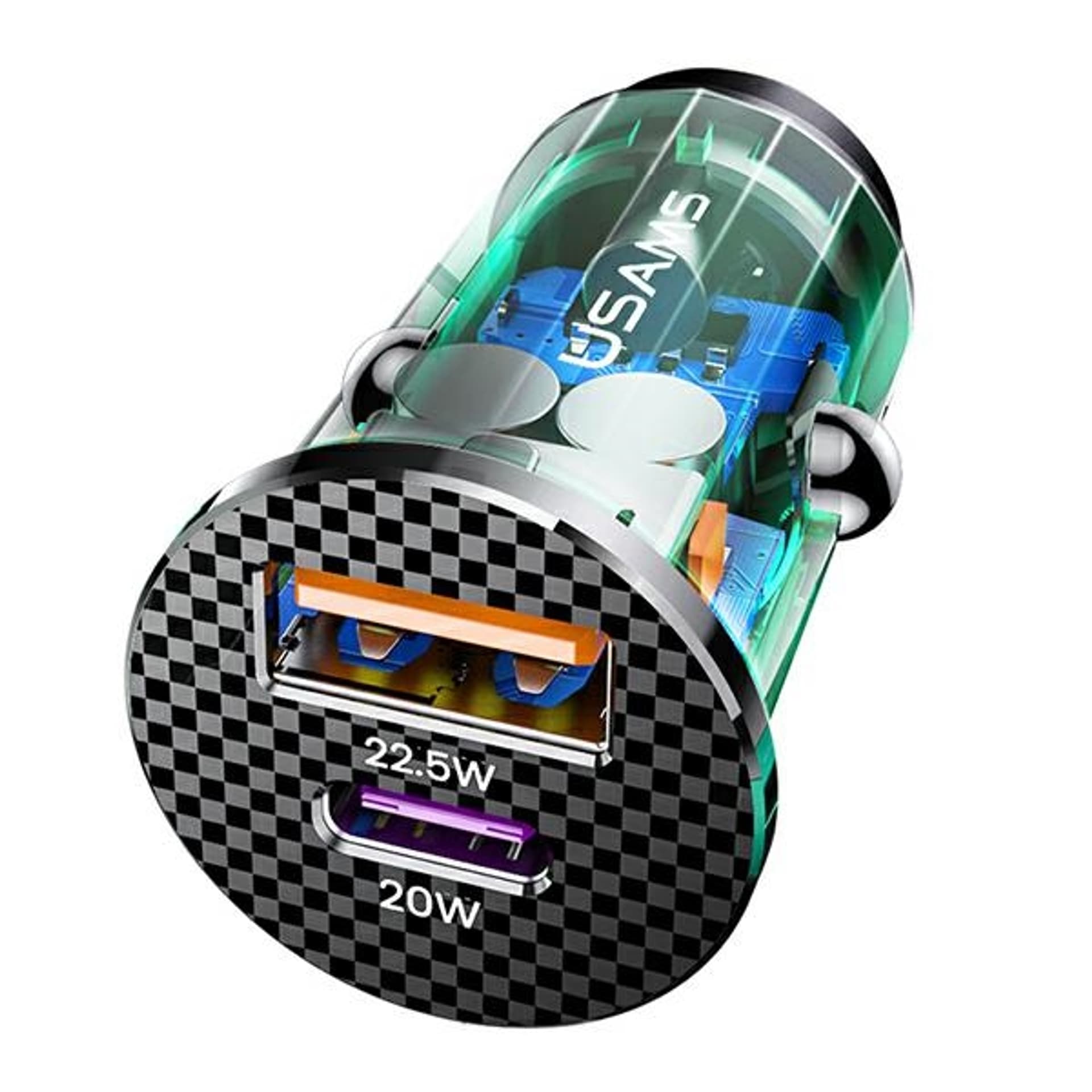 

USAMS Ład. sam. USB+USB-C C25 42.5W Fast Charge transparent niebieski/blue CC127CC02 (US-CC127)