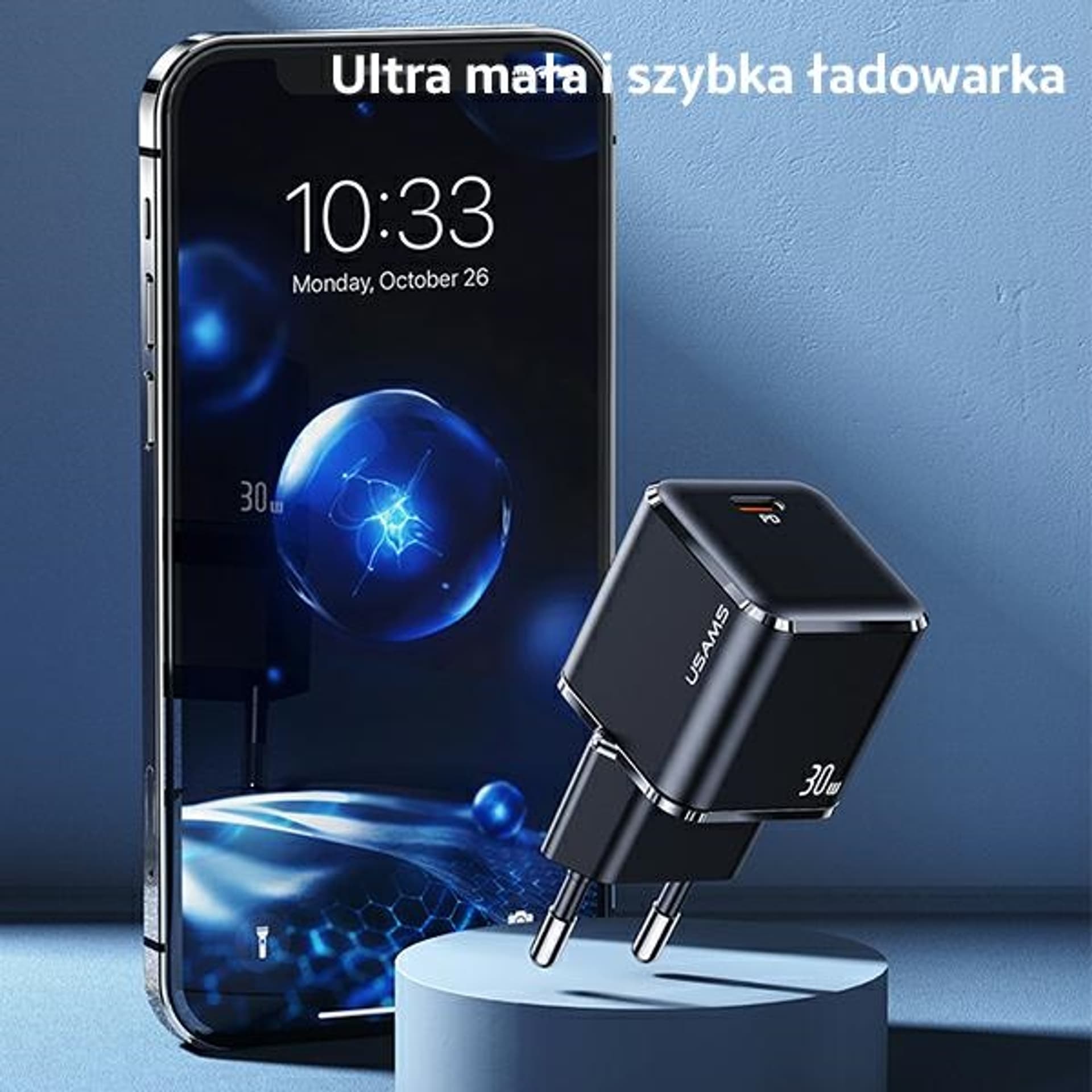 

USAMS Ład. siec. 1xUSB-C T45 mini 30W (only head) PD3.0 Fast Charging czarny/black CC148TC01 (US-CC148)
