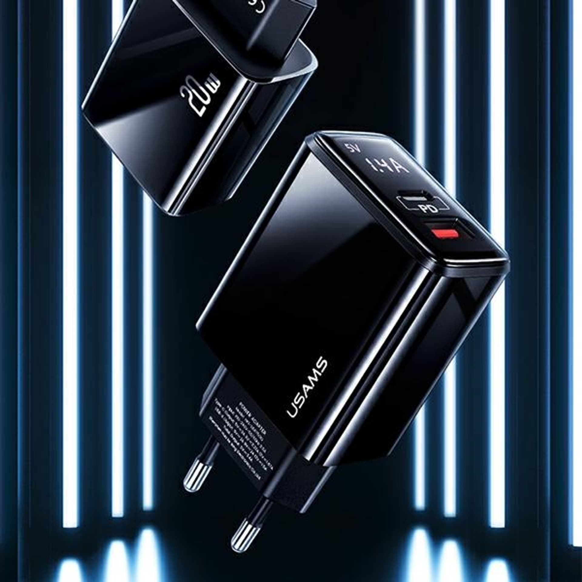 

USAMS Ład. siec. 1xUSB-C+1xUSB T40 20W LED (only head) PD3.0 +QC3.0 Fast Charging czarny/black CC133TC01 (US-CC133)