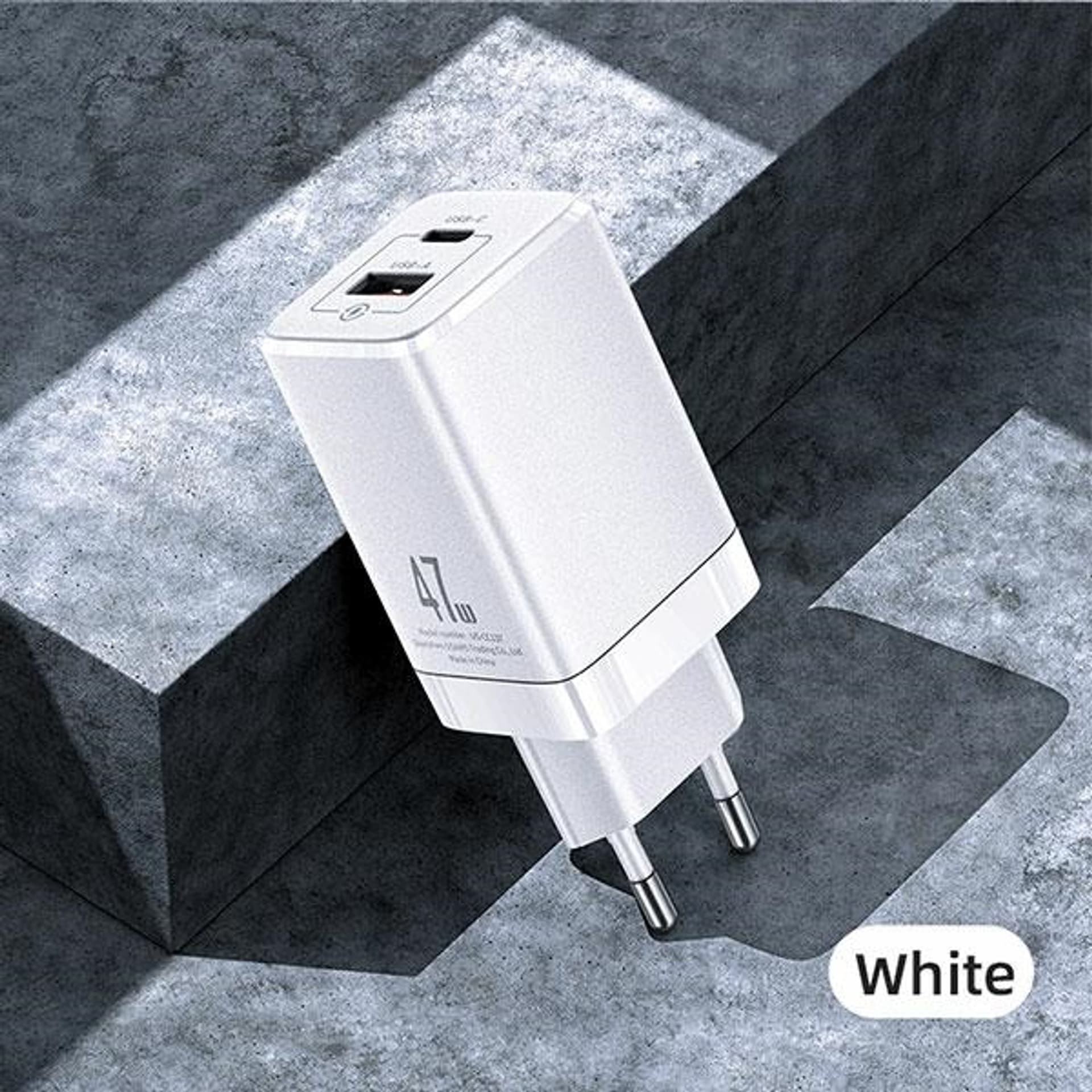 

USAMS Ład. siec. T41 USB-C+USB GaN 47W PD+QC (only head) Fast Charging biały/white CC137TC02 (US-CC137)