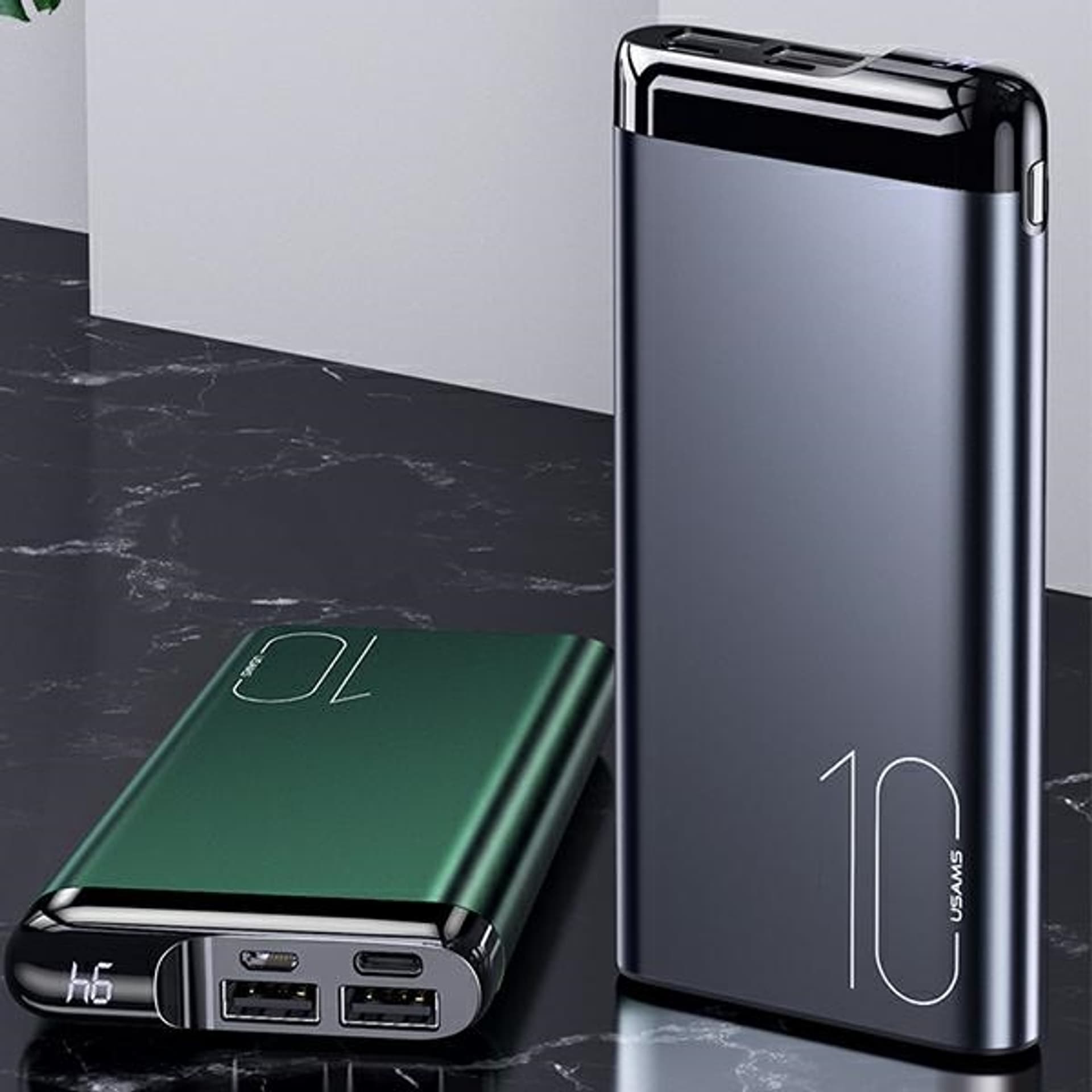 

USAMS Powerbank PB55 10000mAh 2xUSB wyświetlacz LED zielony/green 10KCD14802 (US-CD148) aluminium, Us-cd148) aluminiu