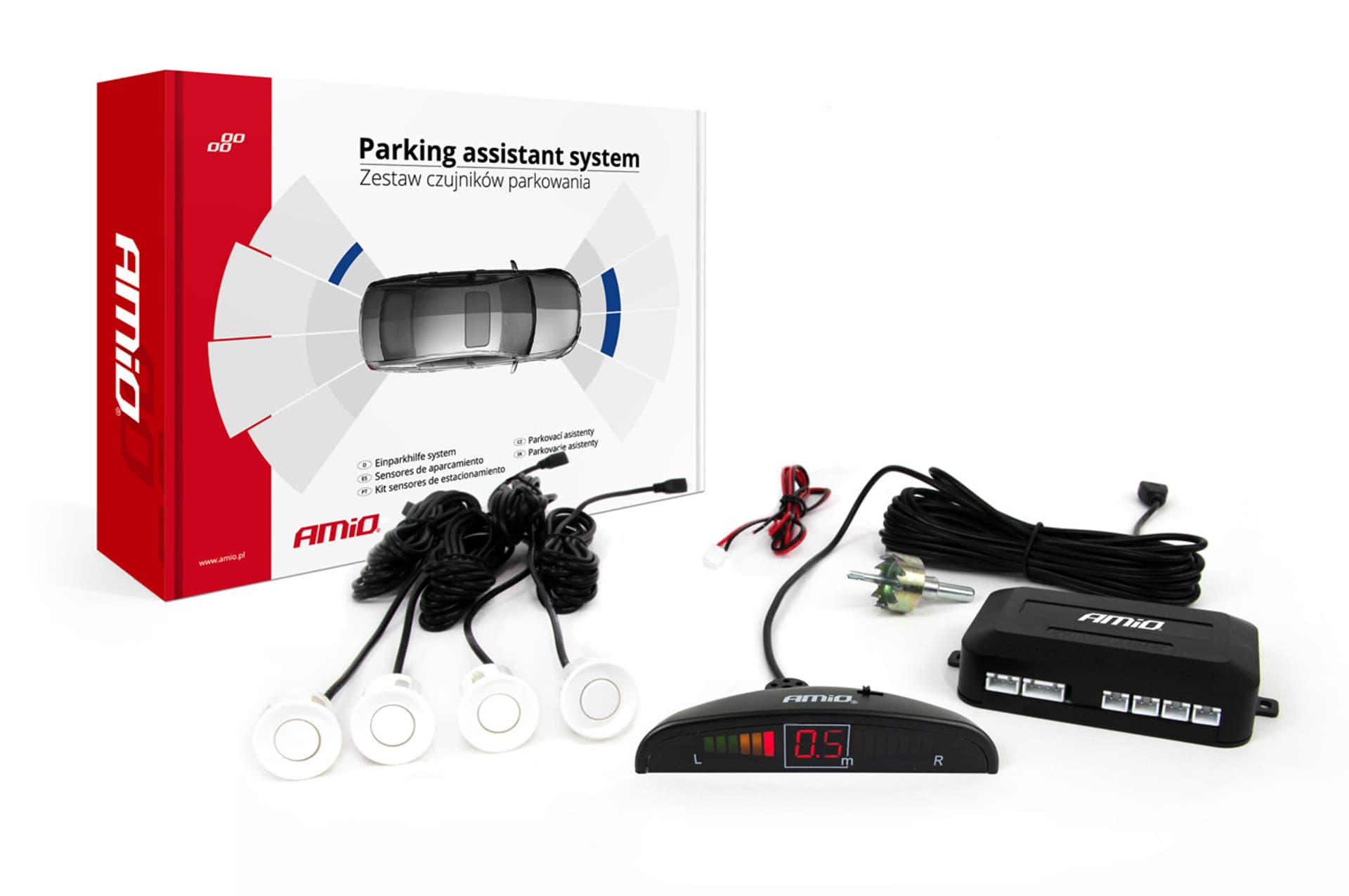 

Zestaw czujników parkowania cofania led 4 sensory białe