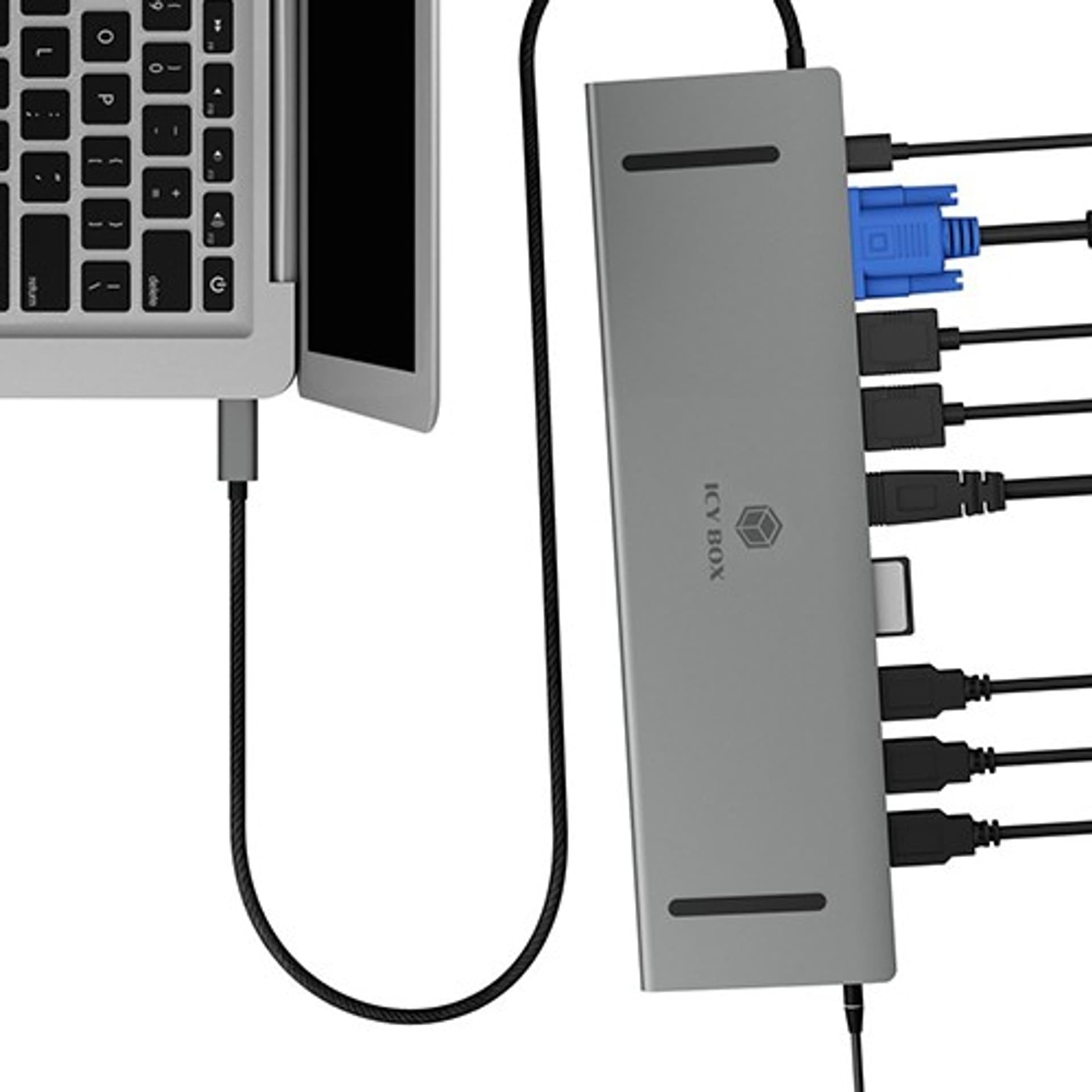 

Stacja dokująca IB-DK2106-C Type-C z potrójnym wyjściem wideo, 2x High Speed HDMI typu A, 1x interfejs VGA, trzy interfejsy USB 3.0Single