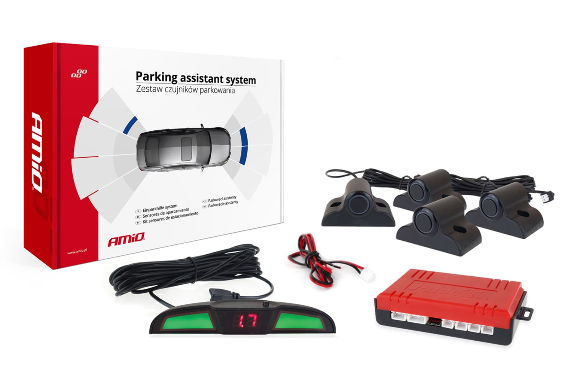 

Zestaw czujników parkowania cofania led cob 4 sensory czarne 19mm truck