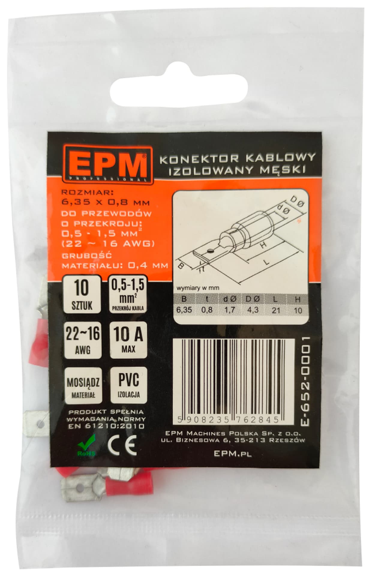 

KOŃCÓWKA WSUWANA IZOLOWANA 0.5-1.5MM 0.8-6.35 10 SZTUK