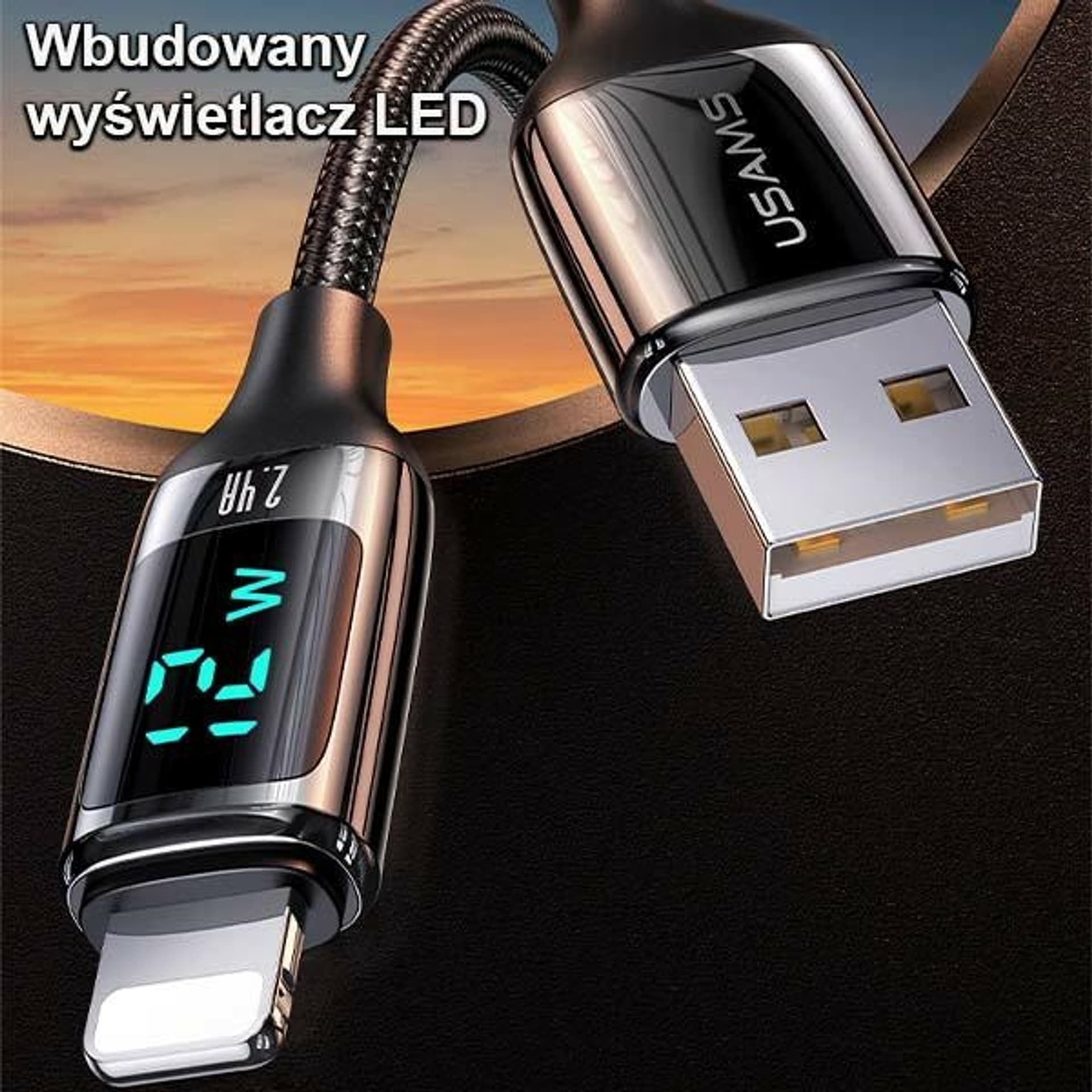 

USAMS Kabel pleciony U78 lightning 1.2m LED 2.4A Fast Charging czarny/black SJ543USB01 (US-SJ543)