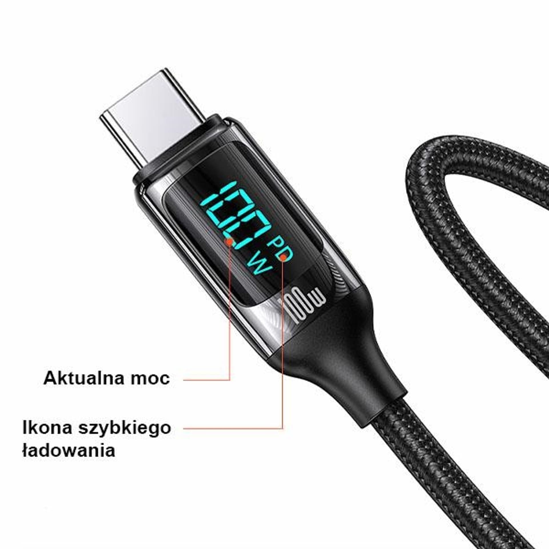 

USAMS Kabel pleciony U78 USB-C na USB-C LED 1.2m 100W Fast Charging czarny/black SJ546USB01 (US-SJ546 )