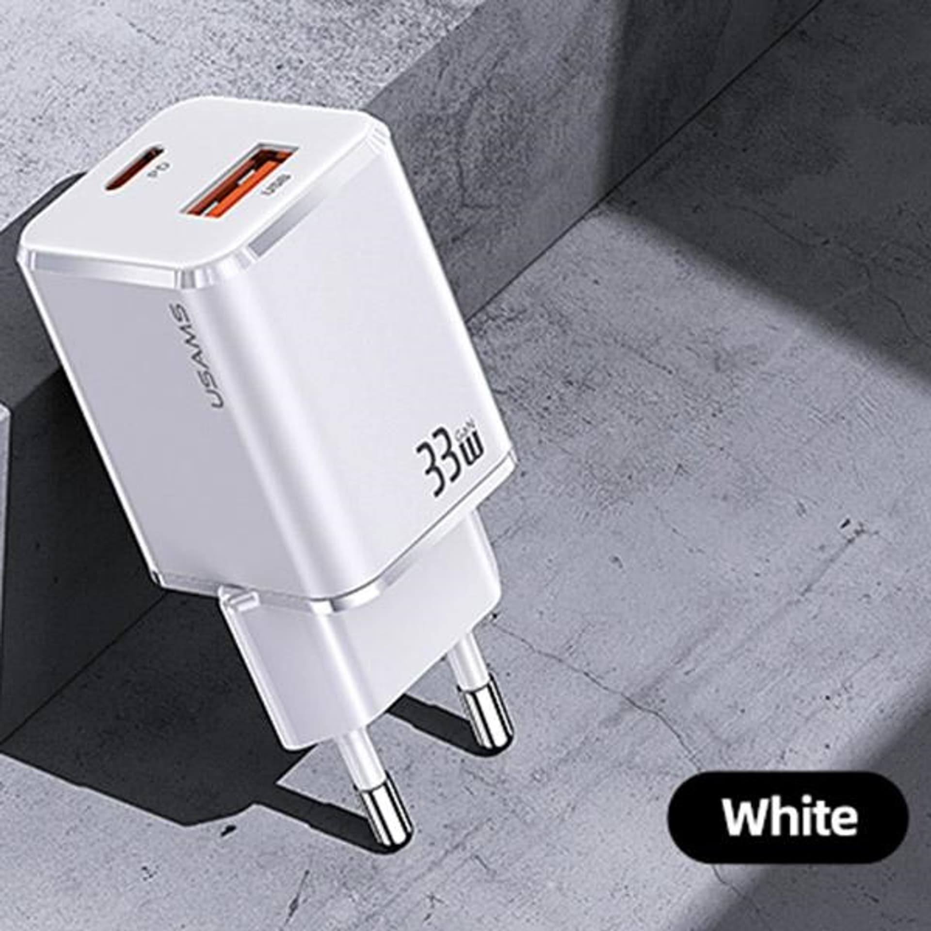 

USAMS Ład. siec. 1xUSB-C+1xUSB T43 33W (only head) PD3.0 +QC3.0 Fast Charging biały/white CC144TC02 (US-CC144)