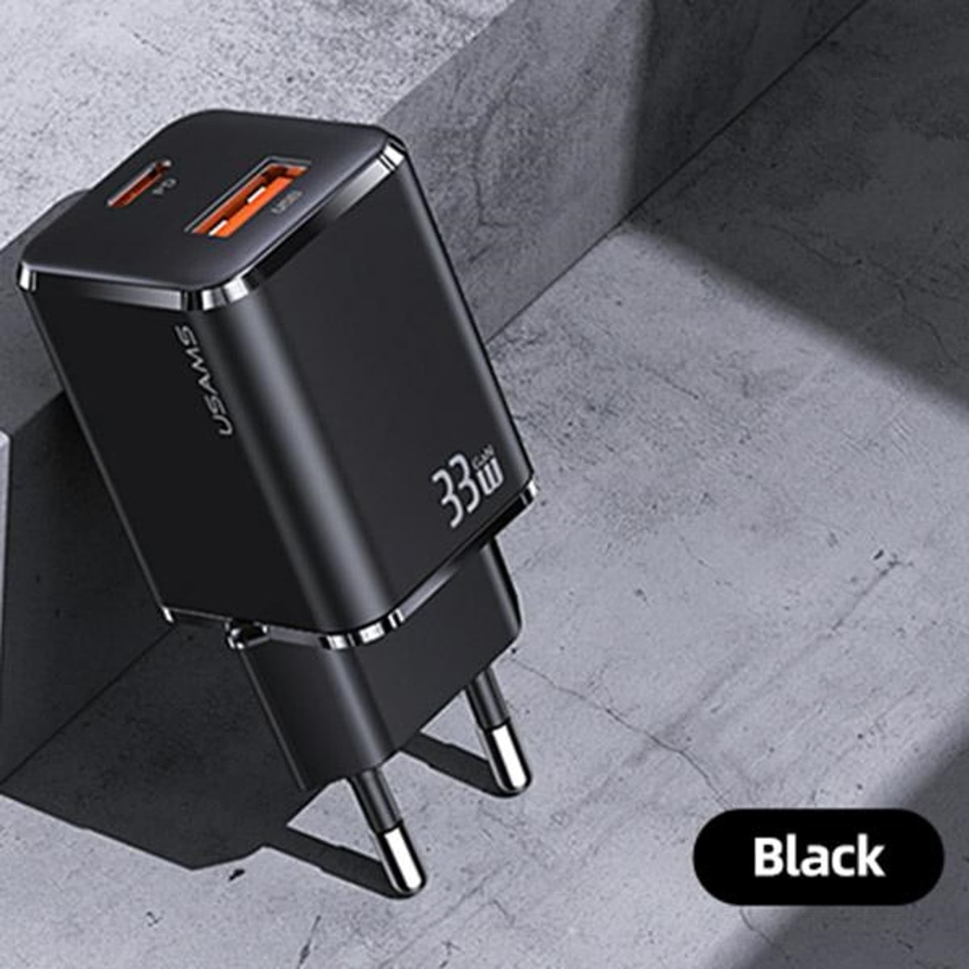 

USAMS Ład. siec. 1xUSB-C+1xUSB T43 33W (only head) PD3.0 +QC3.0 Fast Charging czarny/black CC144TC01 (US-CC144)