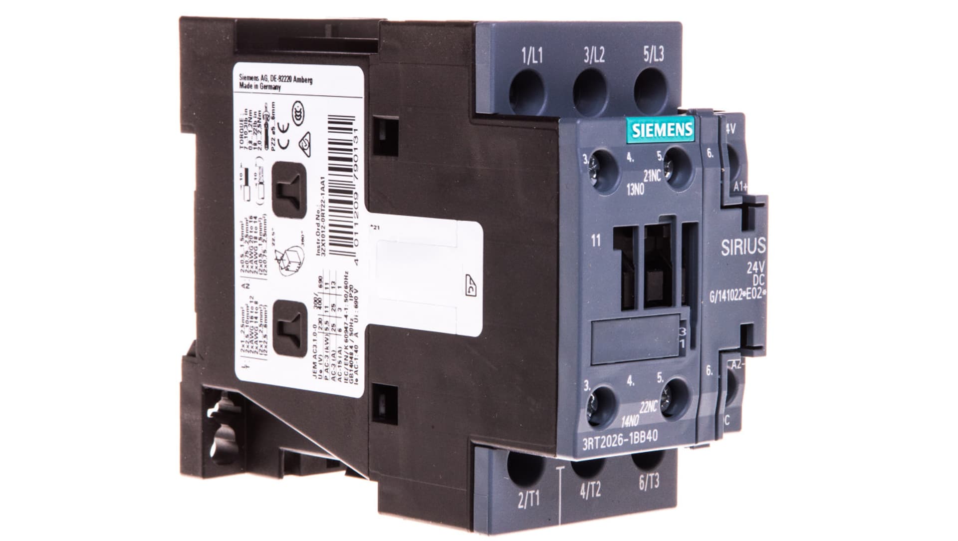 

Stycznik mocy 25A 3P 24V DC 1Z 1R S0 3RT2026-1BB40