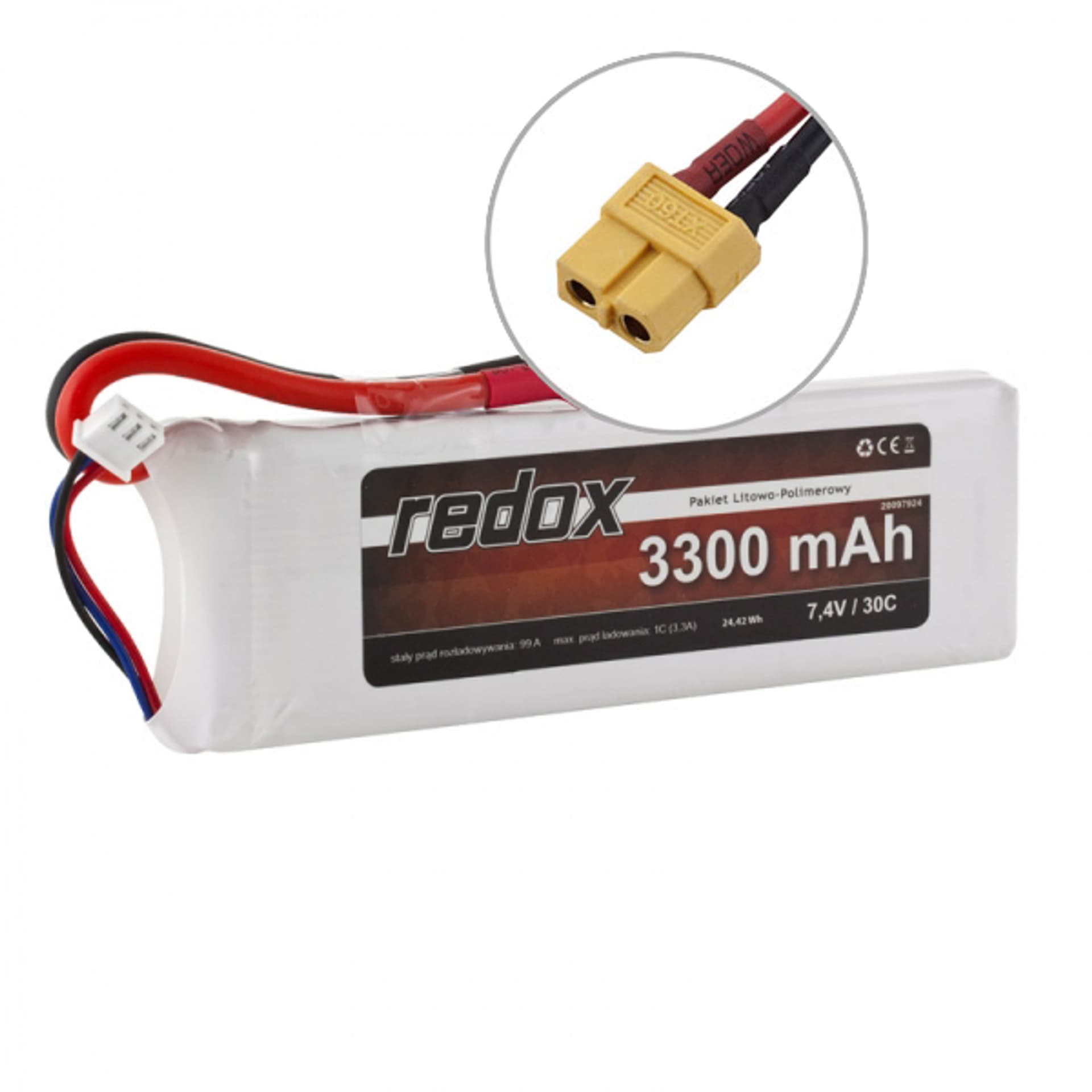 

Pakiet Akumulator Redox LiPo 7,4V 3300mAh 30c