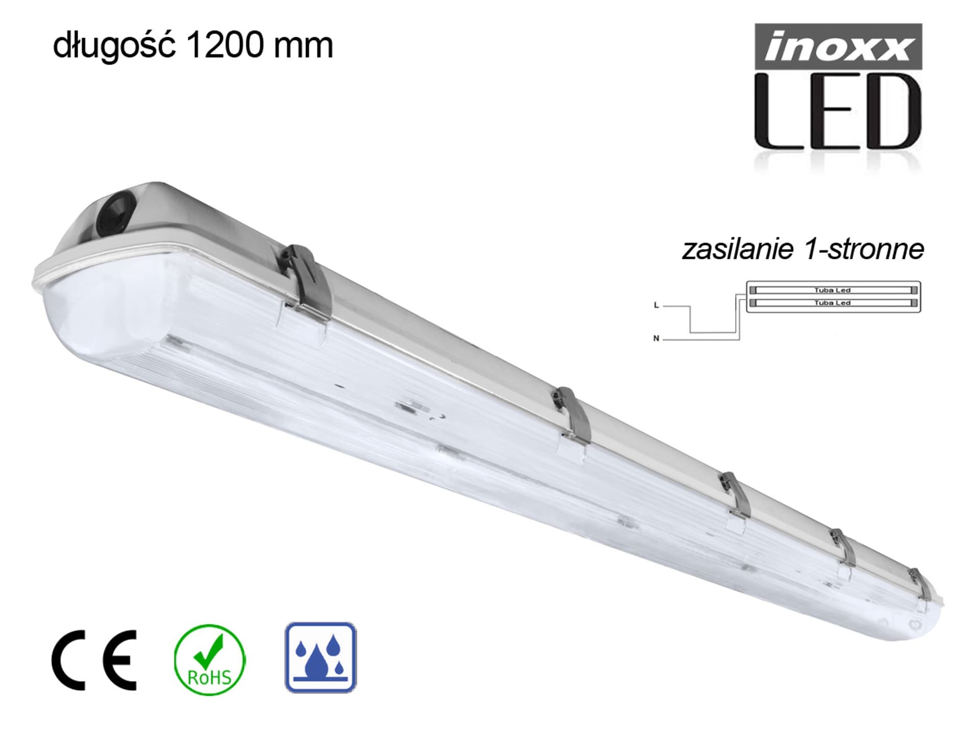 

OPRAWA HERMETYCZNA PRZEMYSŁOWA IP65 LED 2x120cm T8 G13 JEDNOSTRONNIE ZASILANA