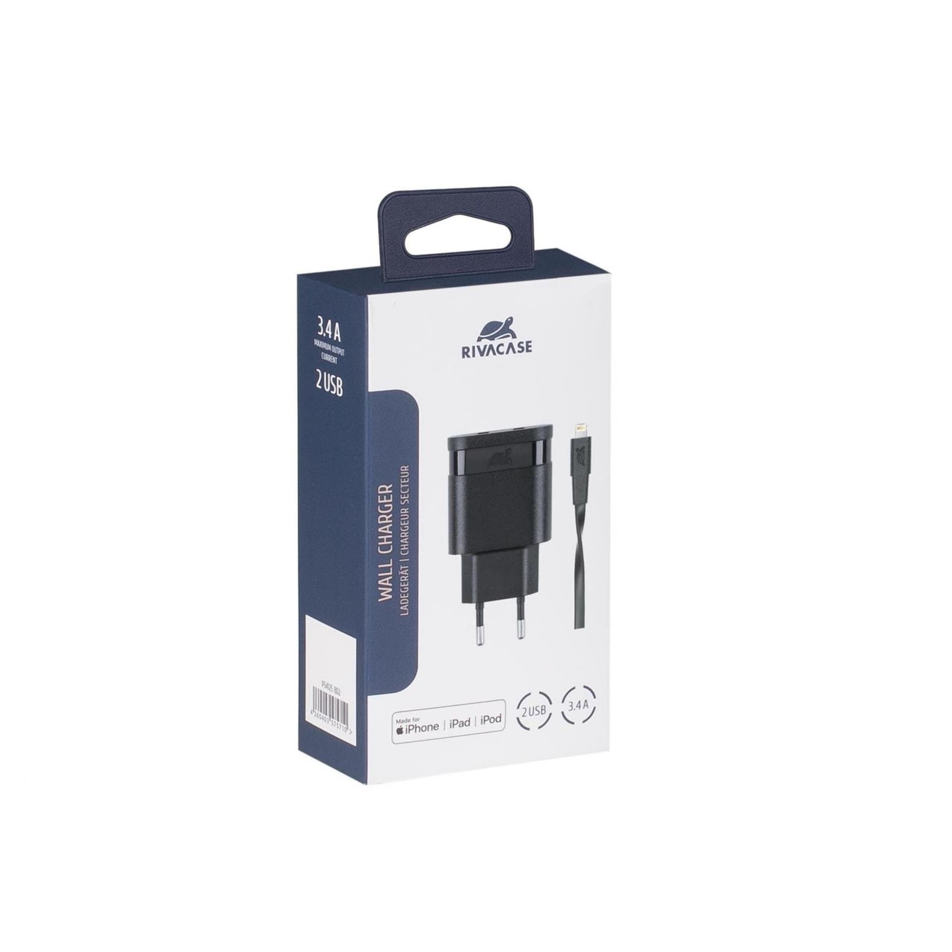 

Rivacase Ładowarka Sieciowa + Lightning MFi 3,4A / 2xUSB czarna