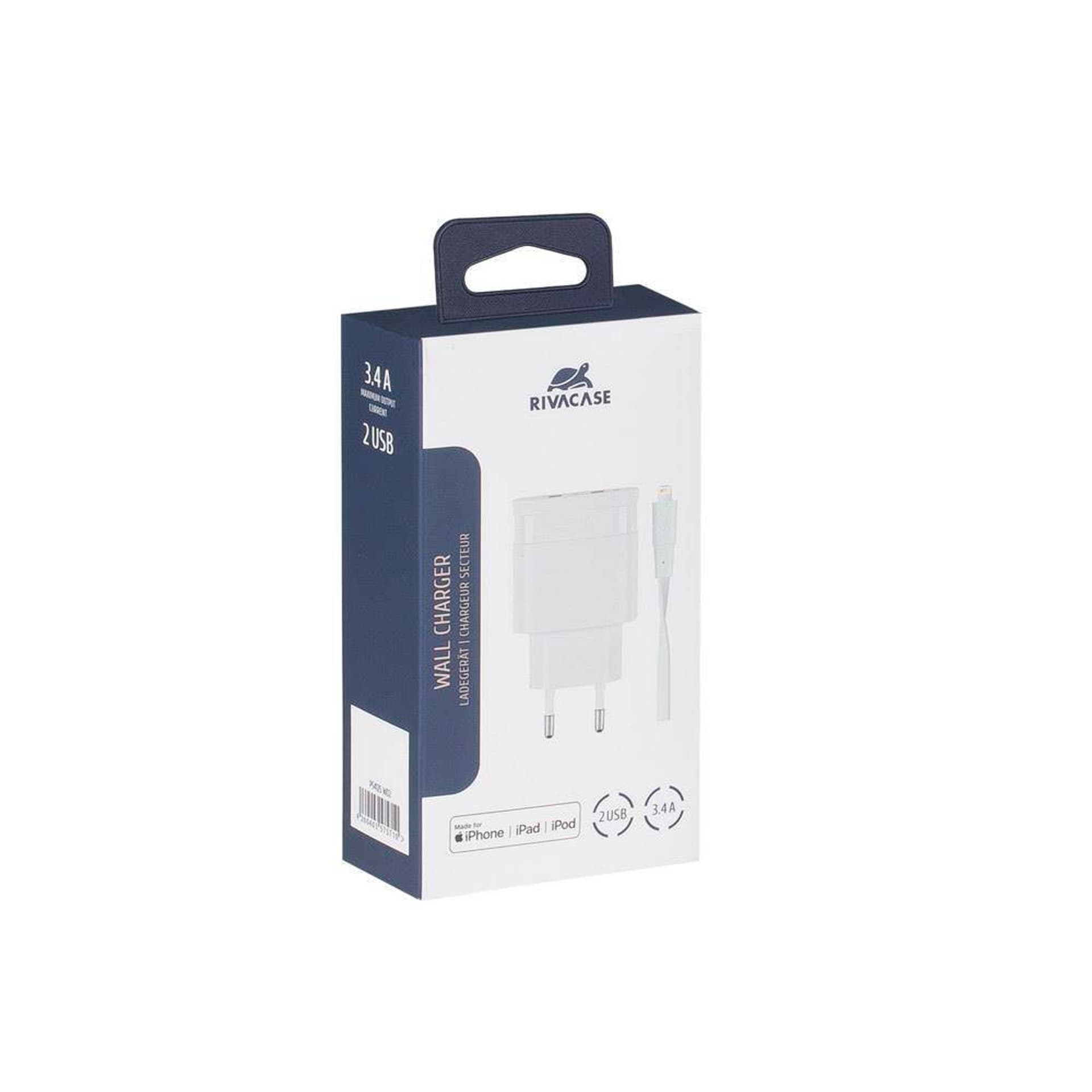 

Rivacase Ładowarka Sieciowa + Lightning MFi 3,4A / 2xUSB biała