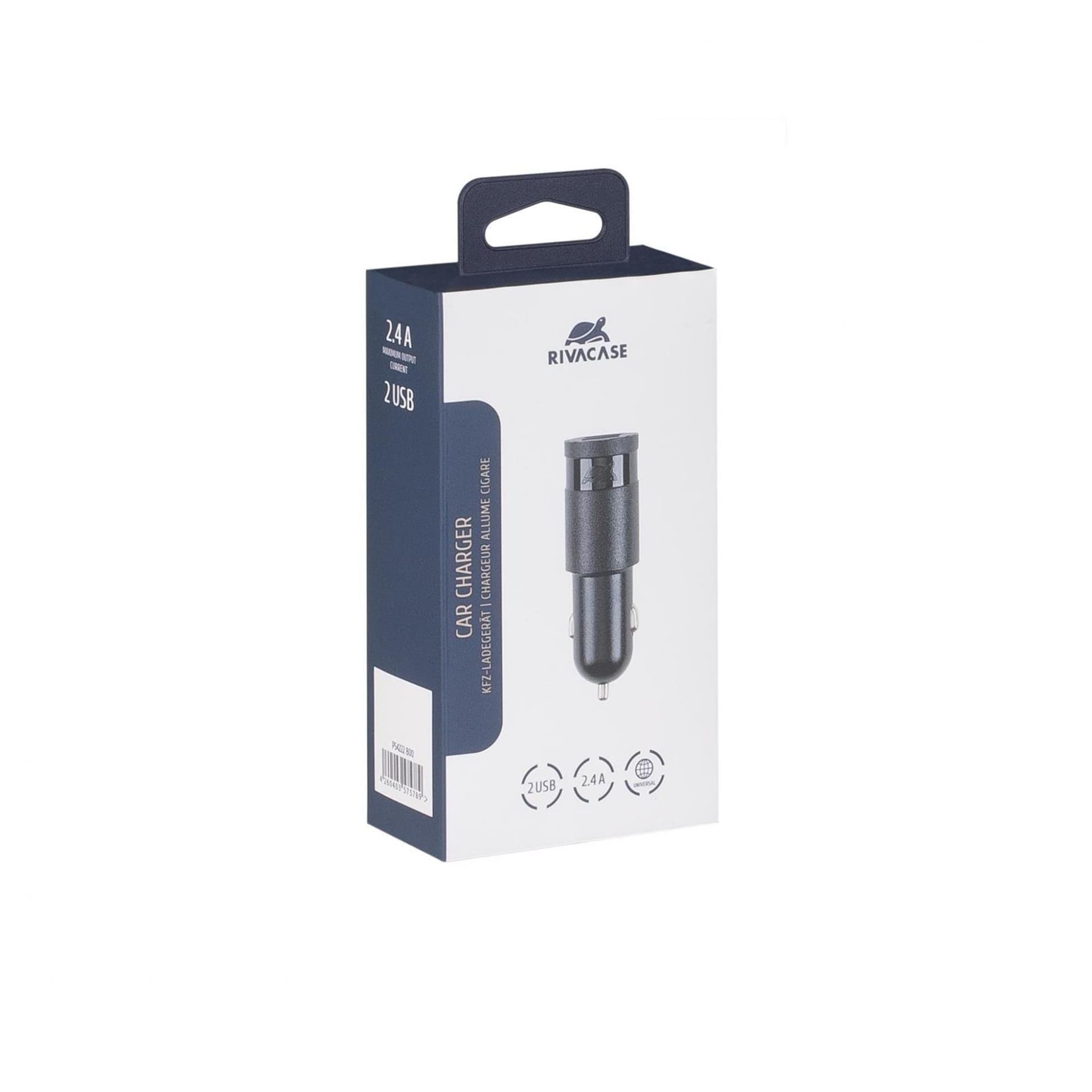 

Rivacase Ładowarka Samochodowa 2,4A / 2xUSB czarna