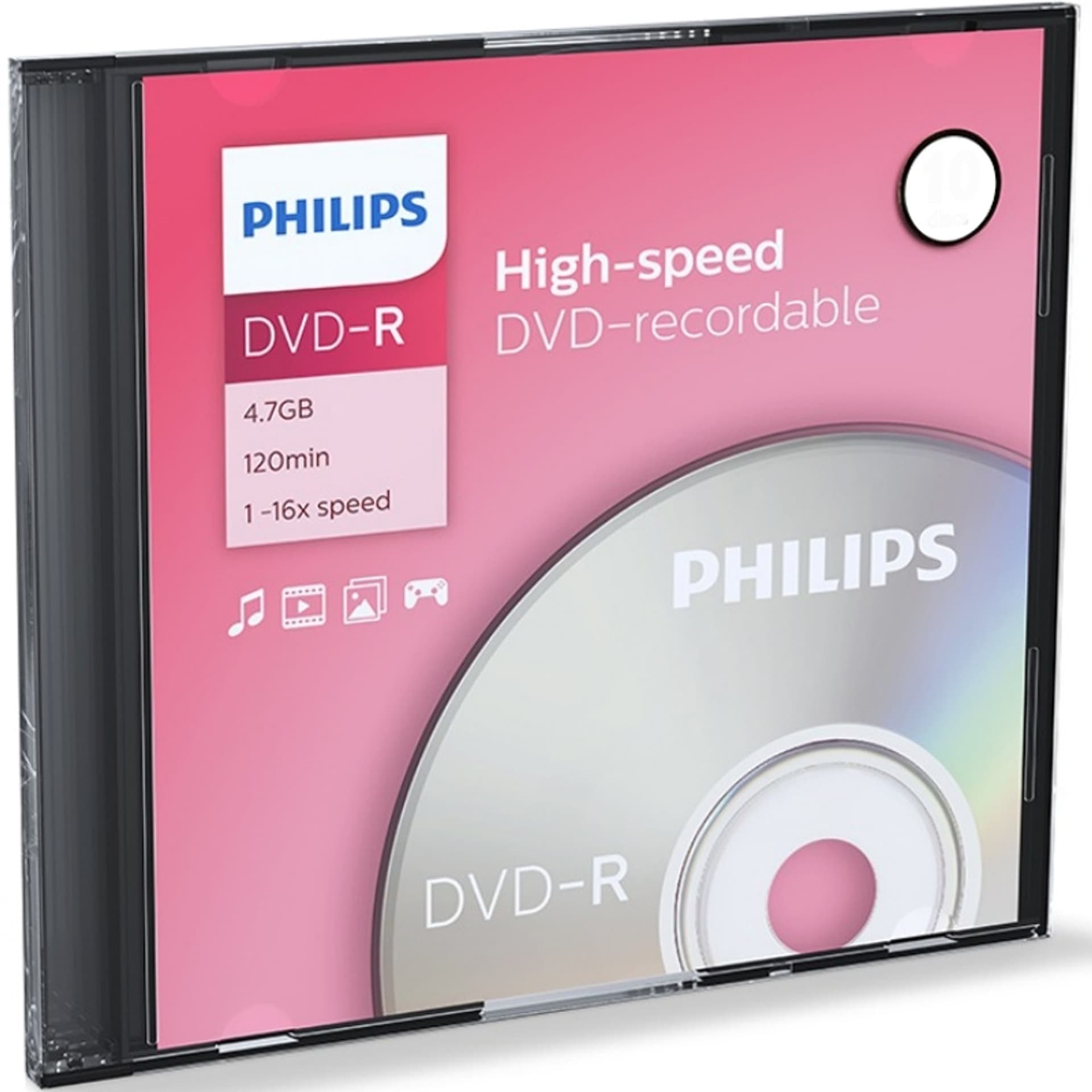 

Philips Płyta DVD-R 4,7GB 16X SLIM - 10 szt.