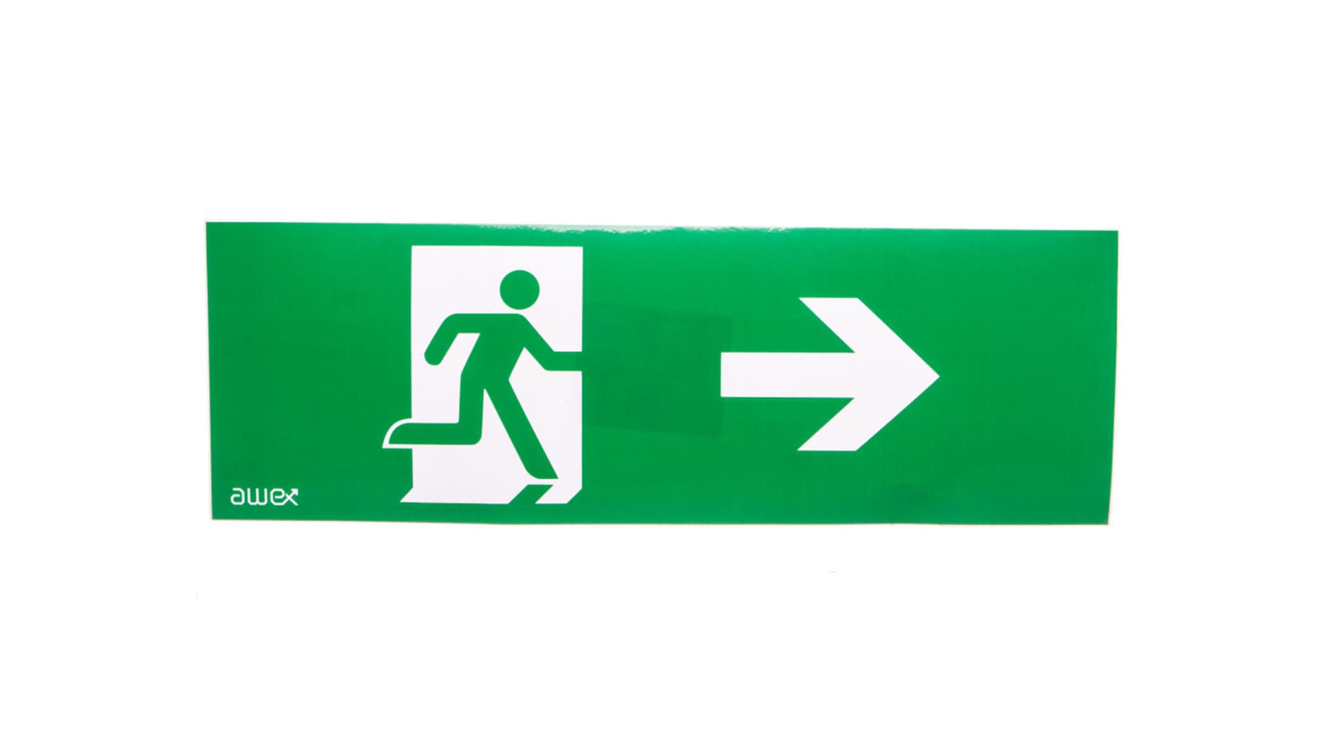 

Piktogram 100x300 PM25 człowiek w drzwiach strzałka prawo logo awex (ISO7010)
