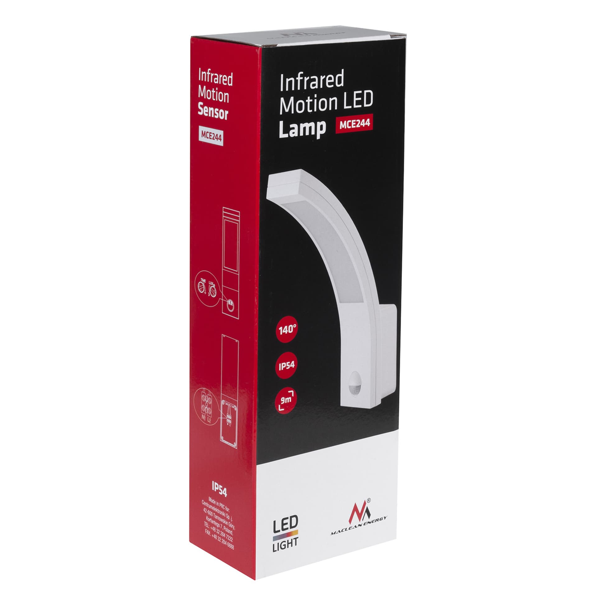 

Lampa LED Maclean, Z czujnikiem ruchu na podczerwień, 10W, IP54, ACU 750lm, 4000K, MCE244