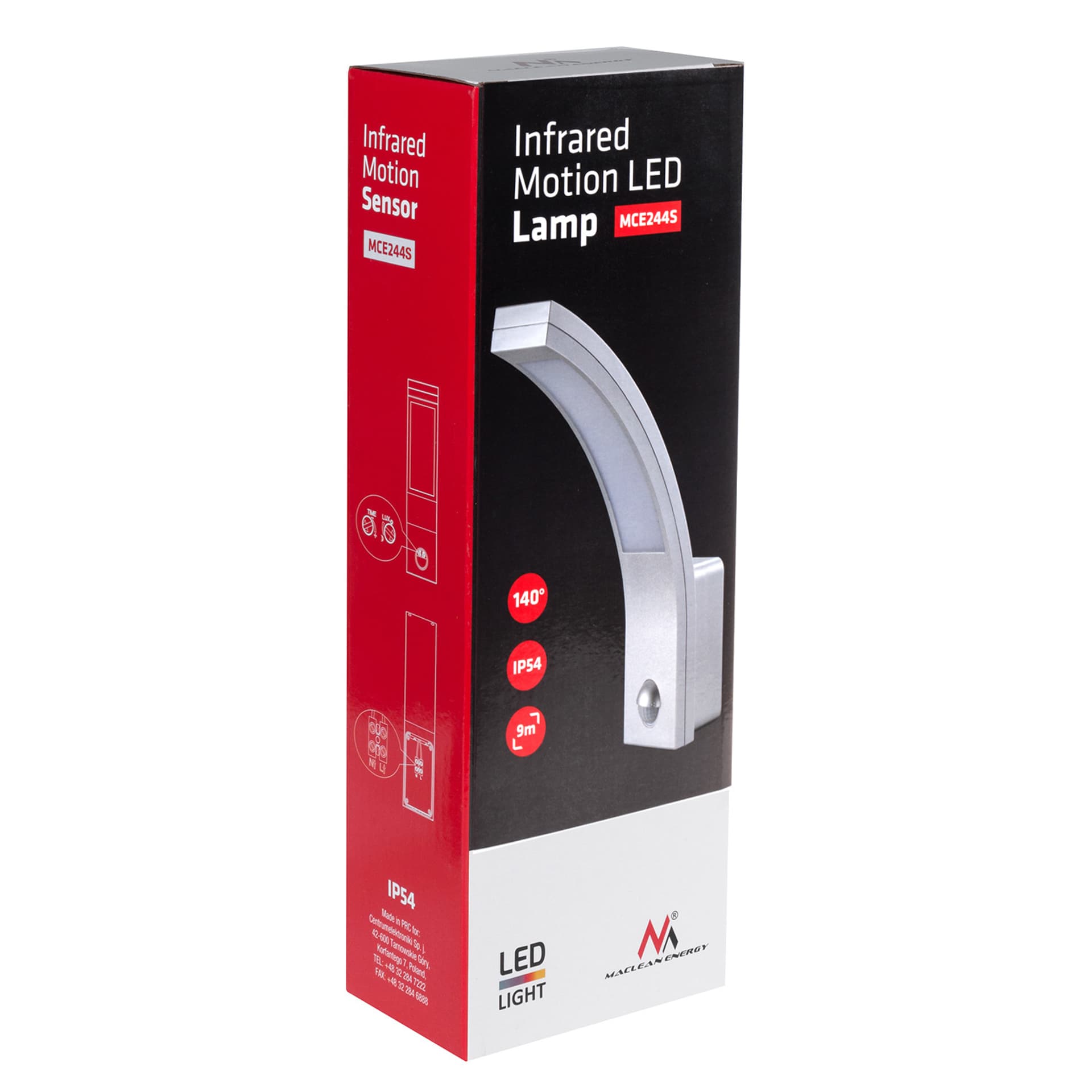 

Lampa LED z czujnikiem ruchu Maclean, czujnik ruchu PIR, kolor srebrny, 10W, IP54, 750lm, barwa neutralna biała (4000K) MCE244 S