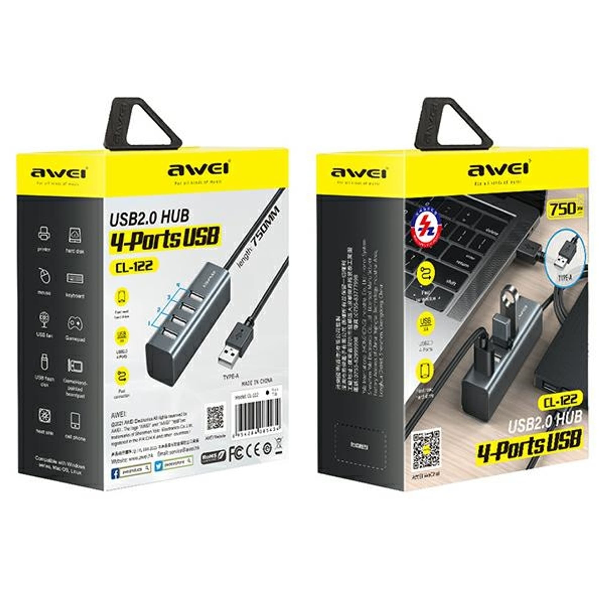 

AWEI HUB CL-122 4xUSB-A/USB-A czarny/black