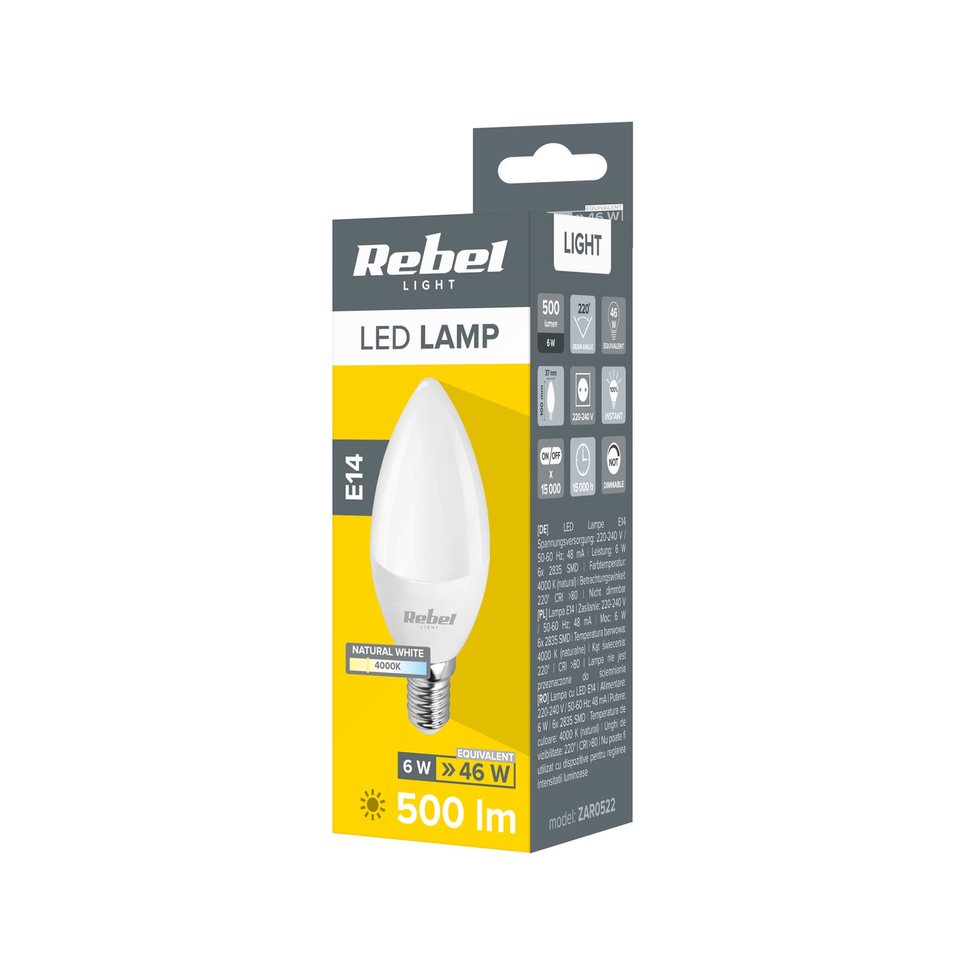 

Lampa LED Rebel świeca 6W, E14, 4000K, 230V