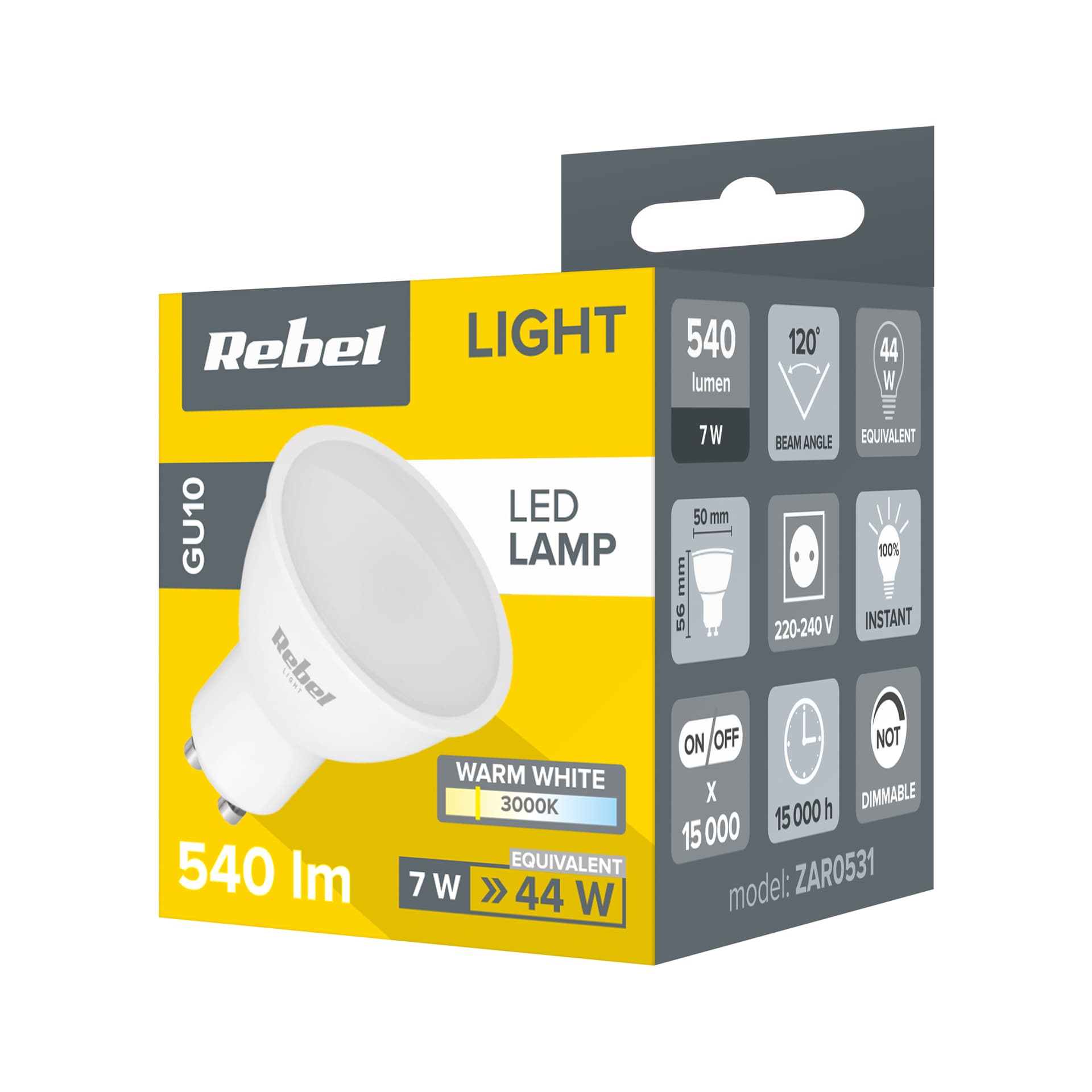 

Lampa LED Rebel 7W GU10 , 3000K, 230V