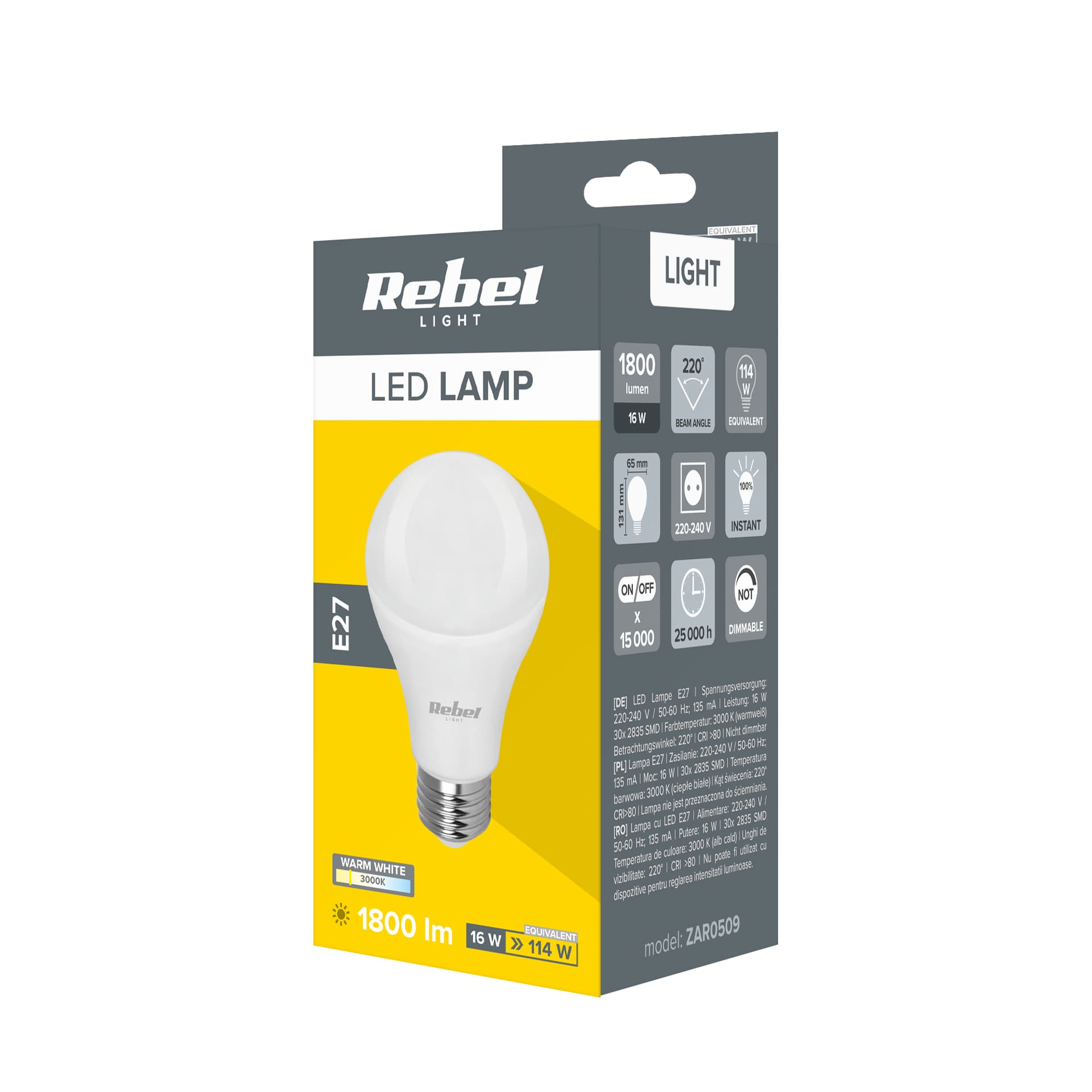 

Lampa LED Rebel A65 16W, E27, 3000K, 230V