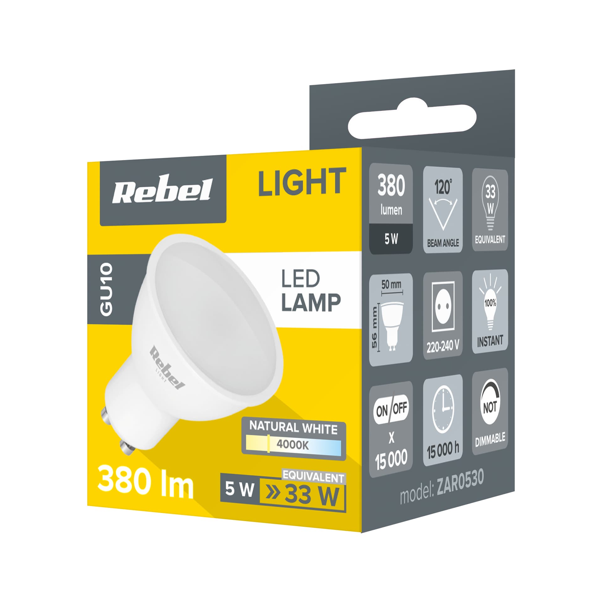 

Lampa LED Rebel 5W, GU10, 4000K, 230V