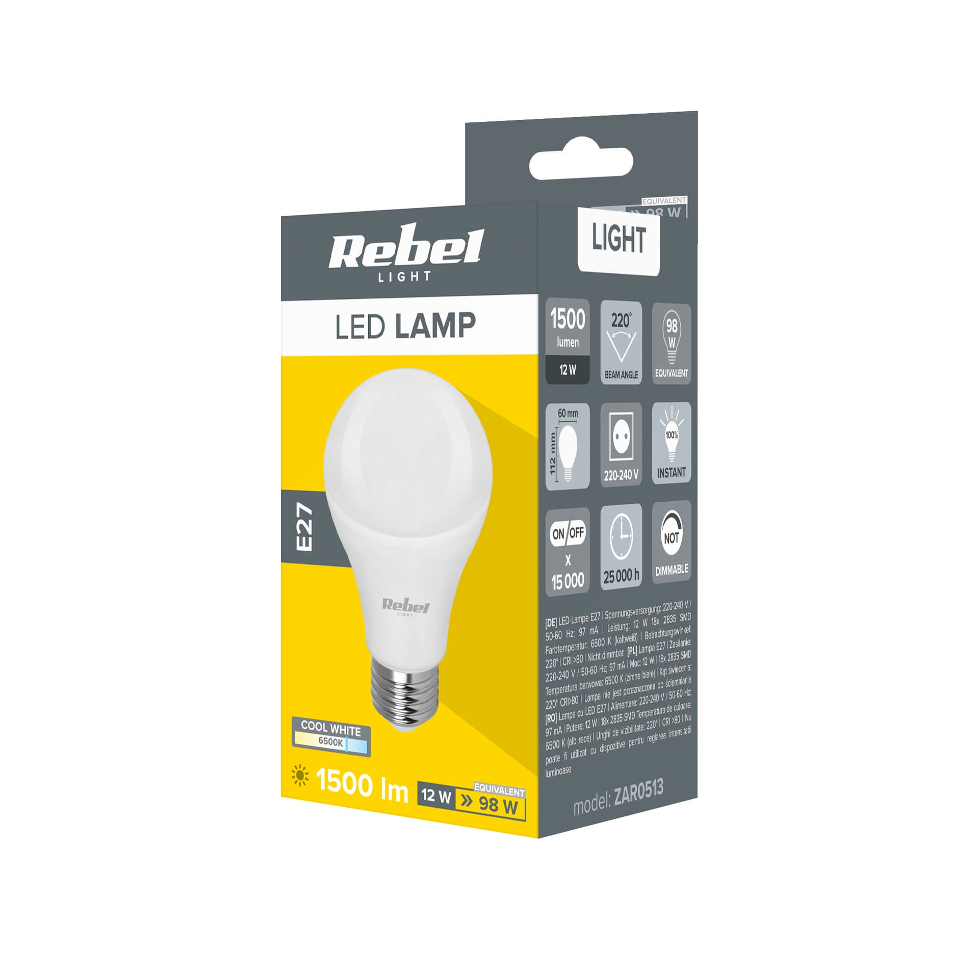 

Lampa LED Rebel A60 12W, E27, 6500K, 230V