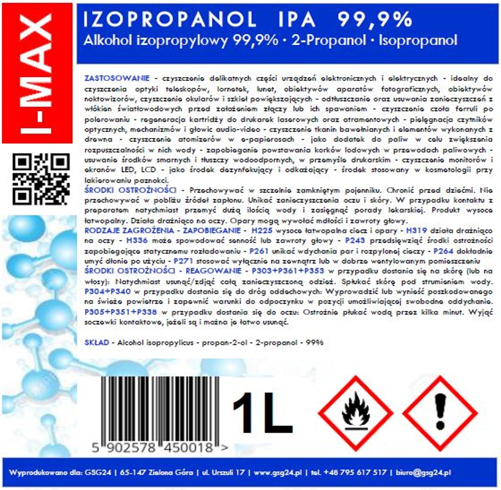 

Alkohol izopropylowy Izopropanol IPA I-MAX 99,9% 1L