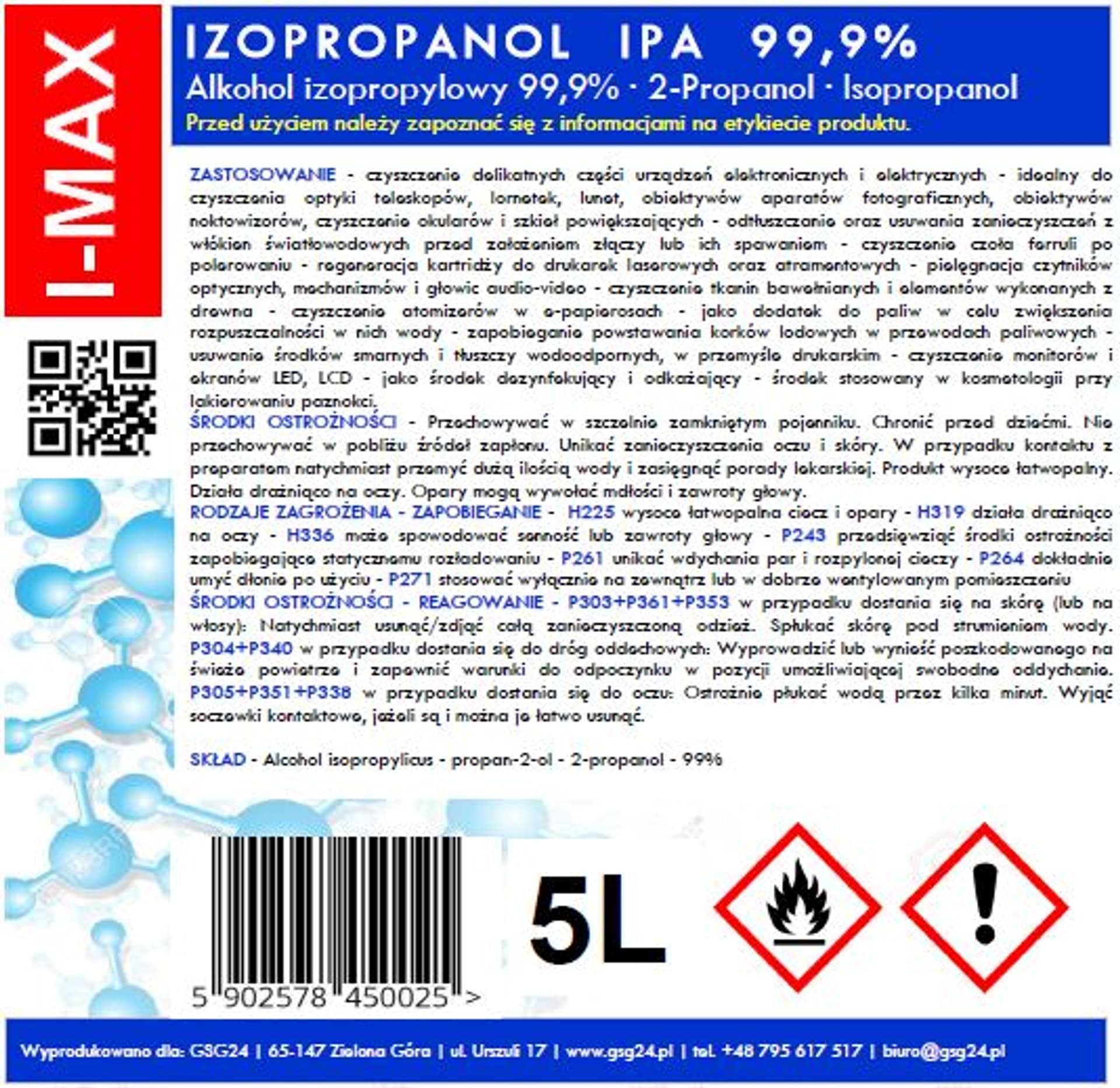 

Alkohol izopropylowy Izopropanol IPA I-MAX 99,9% 5L