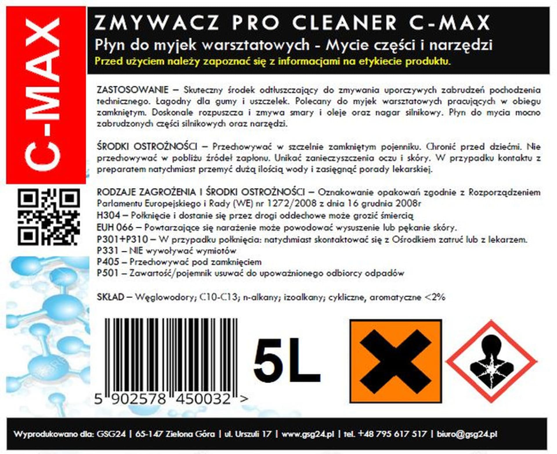 

Płyn zmywacz do części i narzędzi do myjki warsztatowej PRO CLEANER C-MAX 5L