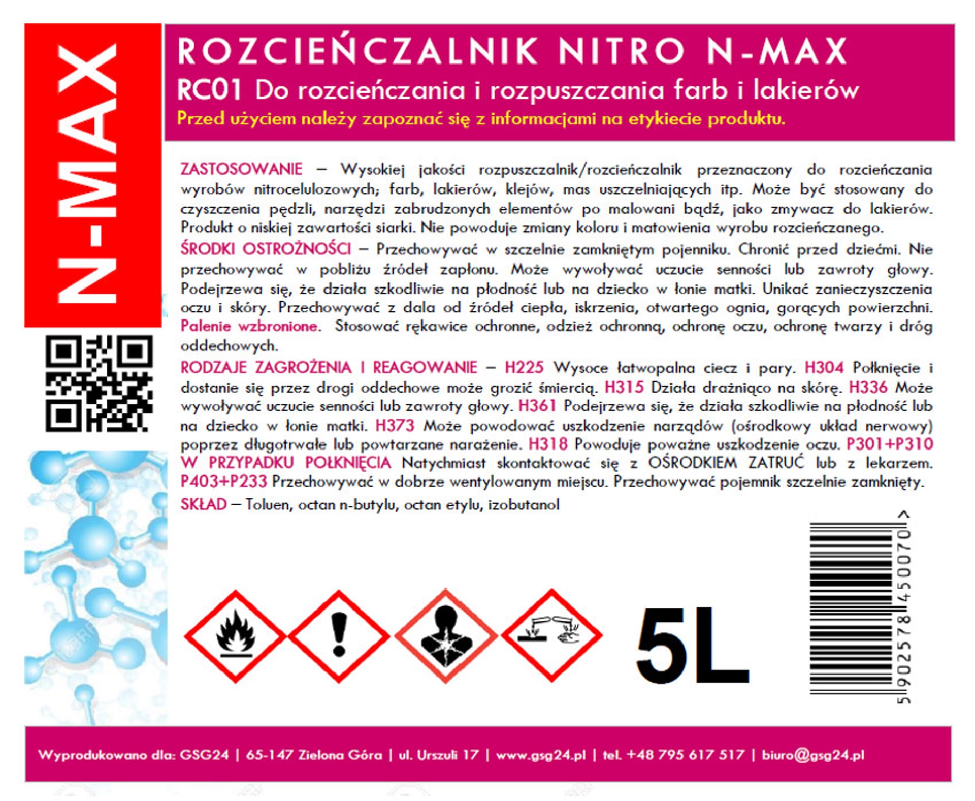 

Rozcieńczalnik rozpuszczalnik NITRO RC-01 N-MAX 5L