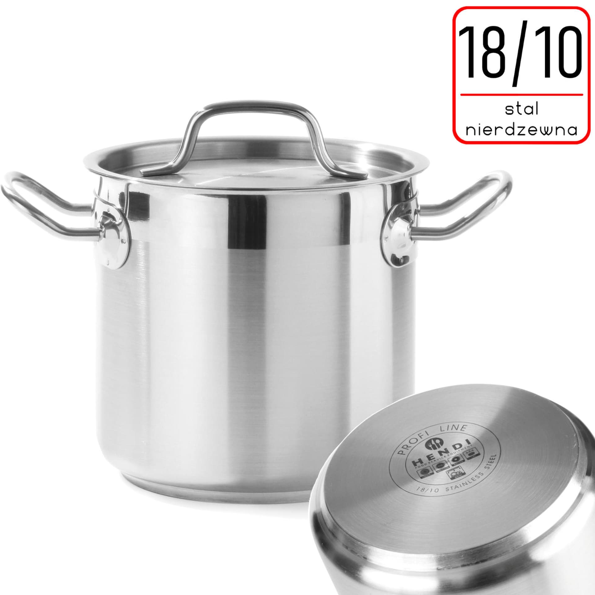 

Garnek wysoki Profi Line z pokrywką dno Sandwich 10 l śr. 240 x 220 h - Hendi 832400