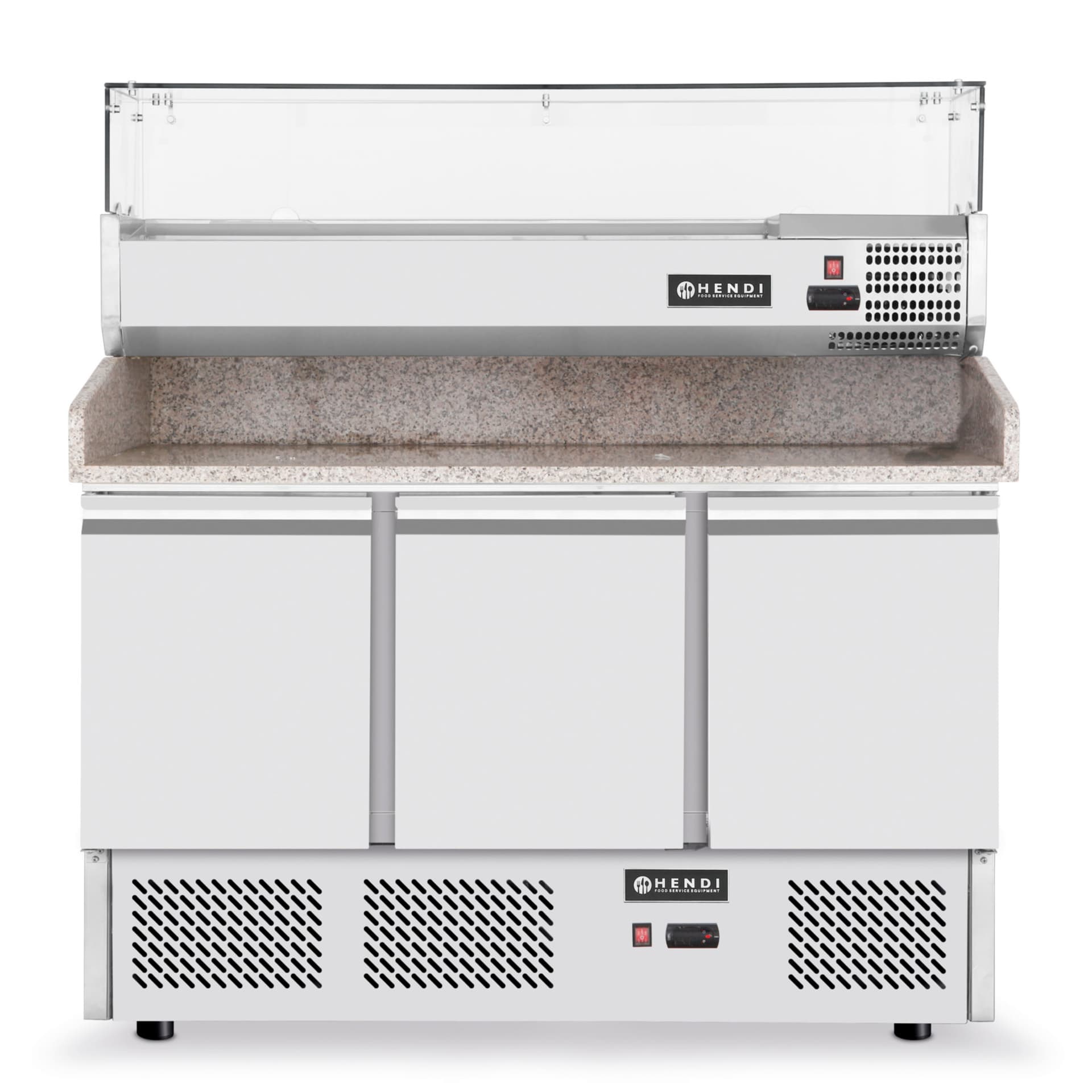 

Stół chłodniczy do pizzy z nadstawą chłodniczą blat granitowy szer 140cm - Hendi 232033