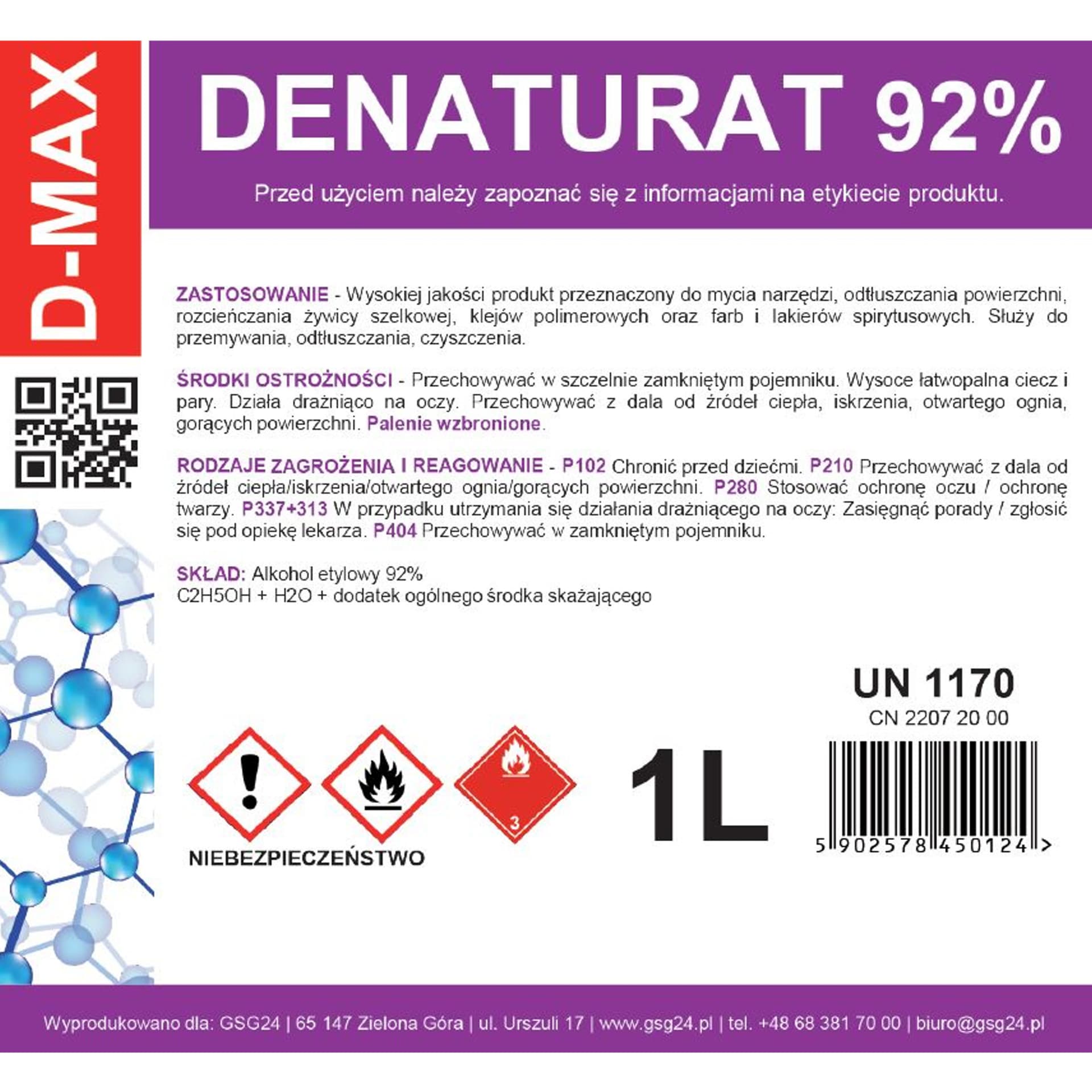 

Denaturat alkohol skażony D-MAX 1L