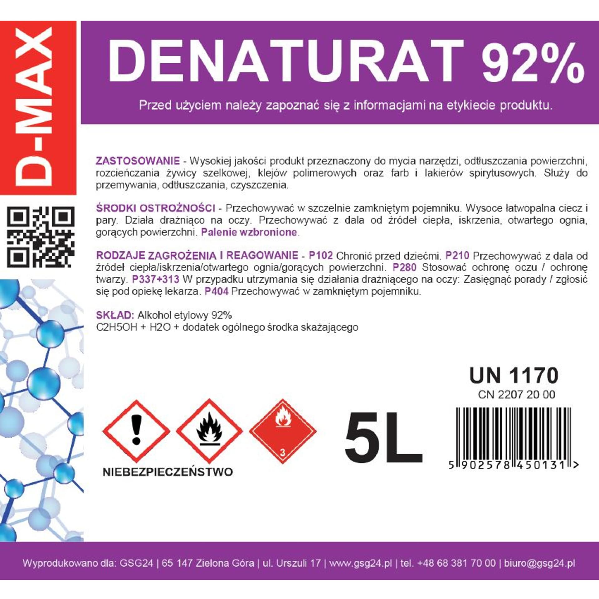 

Denaturat alkohol skażony D-MAX 5L