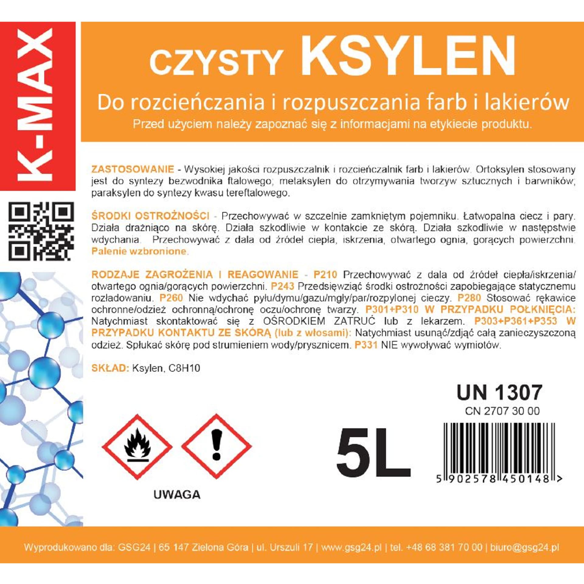 

Ksylen rozpuszczalnik rozcieńczalnik organiczny do farb i lakierów K-MAX 5L