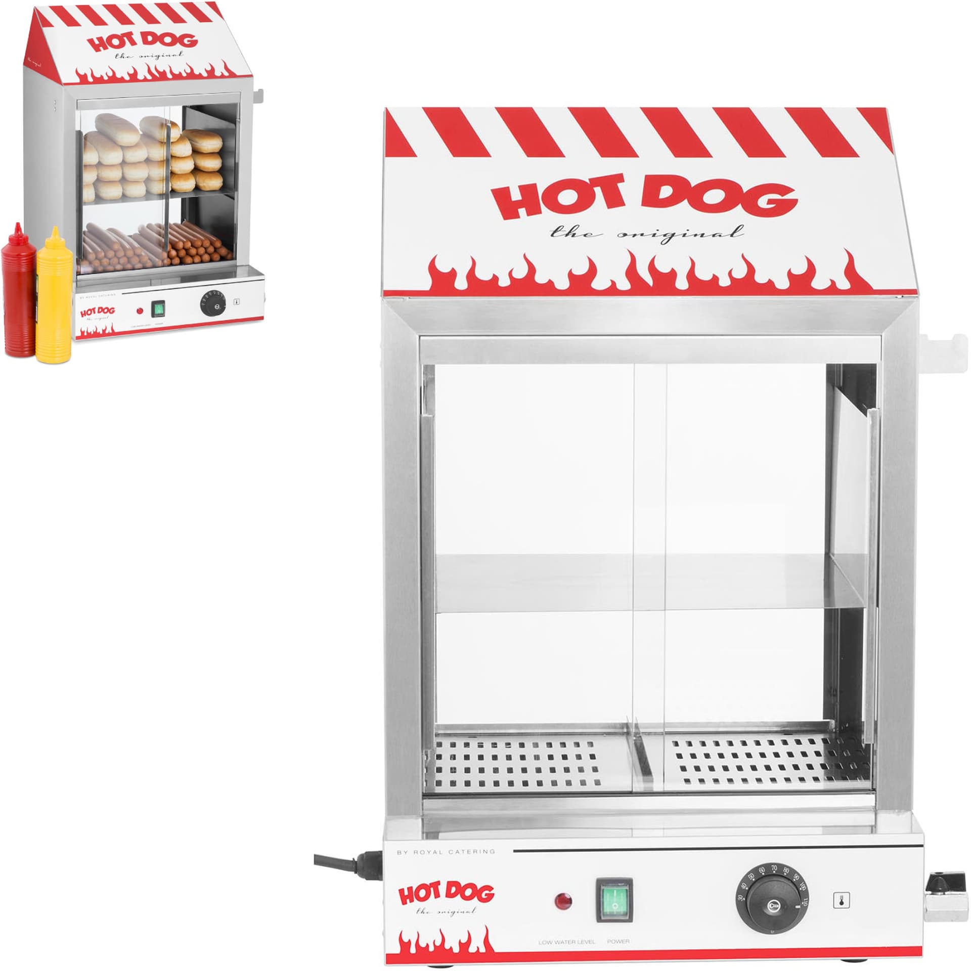 

Podgrzewacz witryna grzewcza do 200 hot dogów parówek 50 bułek 2000W Royal Catering RCHW 2000