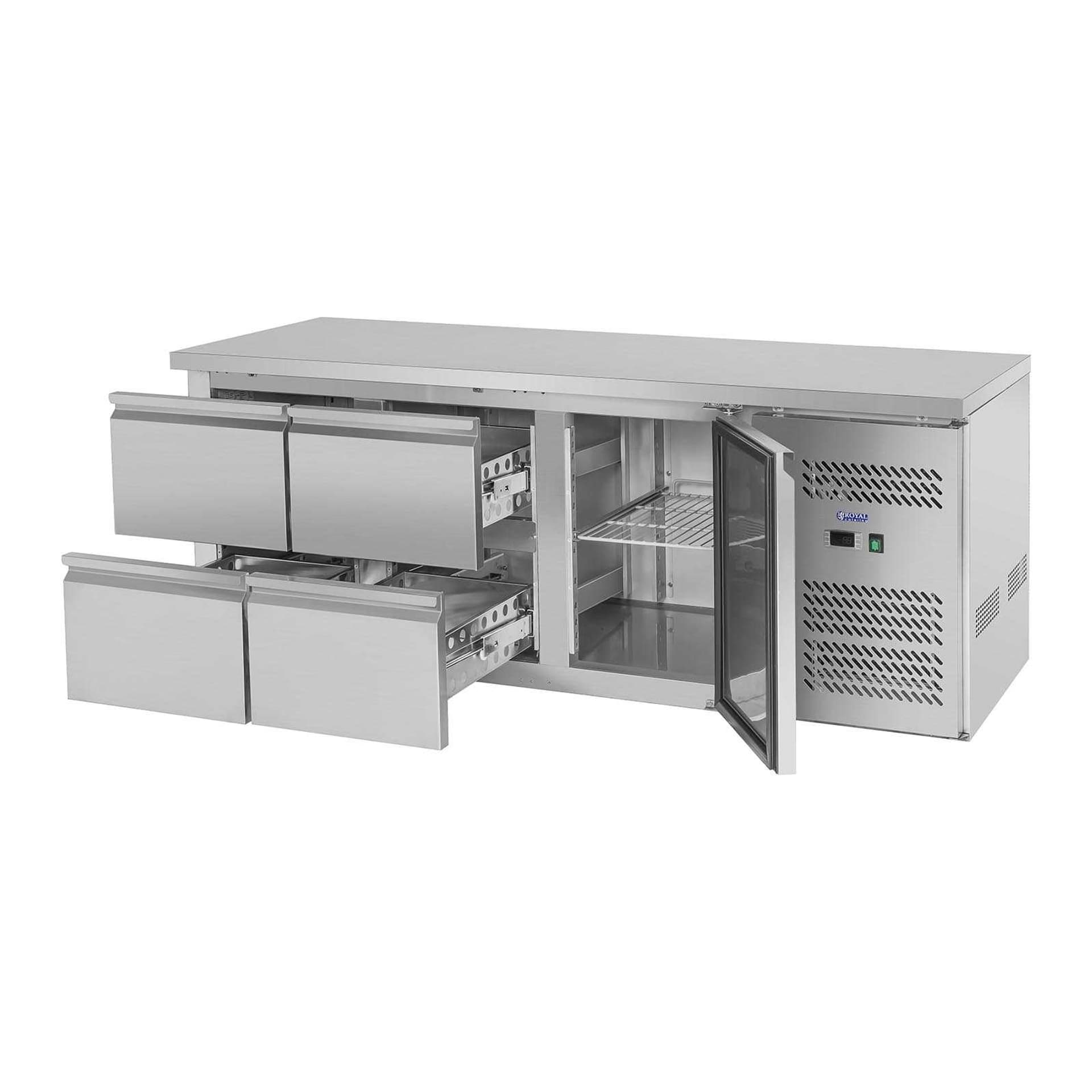 

Stół chłodniczy ze stalowym blatem roboczym 4 szuflady od -2 do 10C 179cm